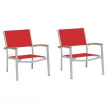 Travira 2 Piece Aluminum Patio Club Chair Set W/ Teak Arm Caps By Oxford Garden - Red Sling