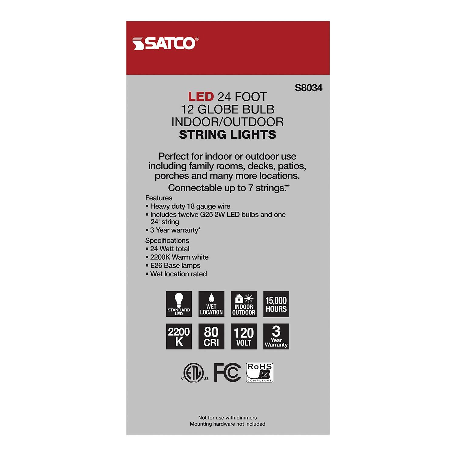 Satco S8034 LED 24 Foot 12 Globe Bulb String Lights - Packaging Side thumbnail