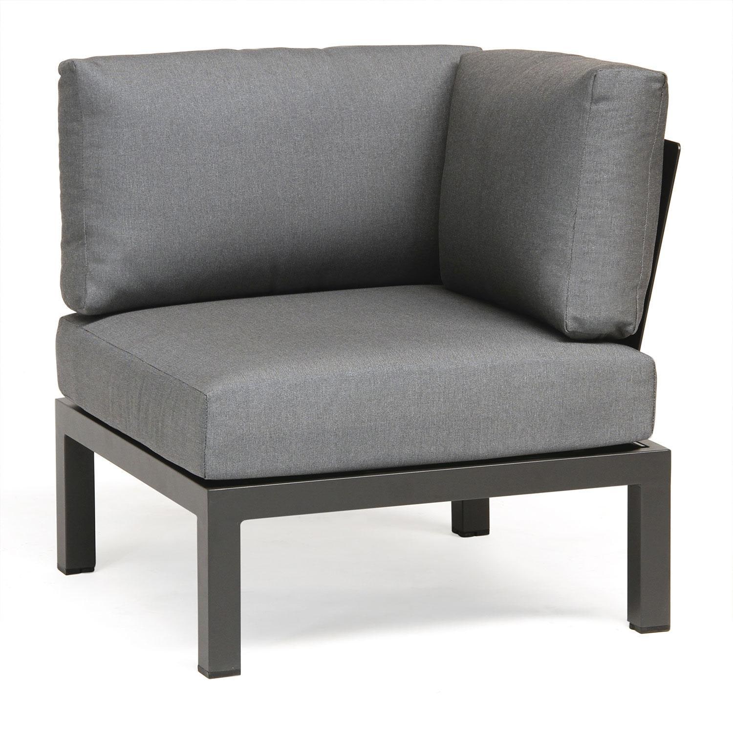 Elba Pc Aluminum/Teak Corner Seating Set in Cast Silver By