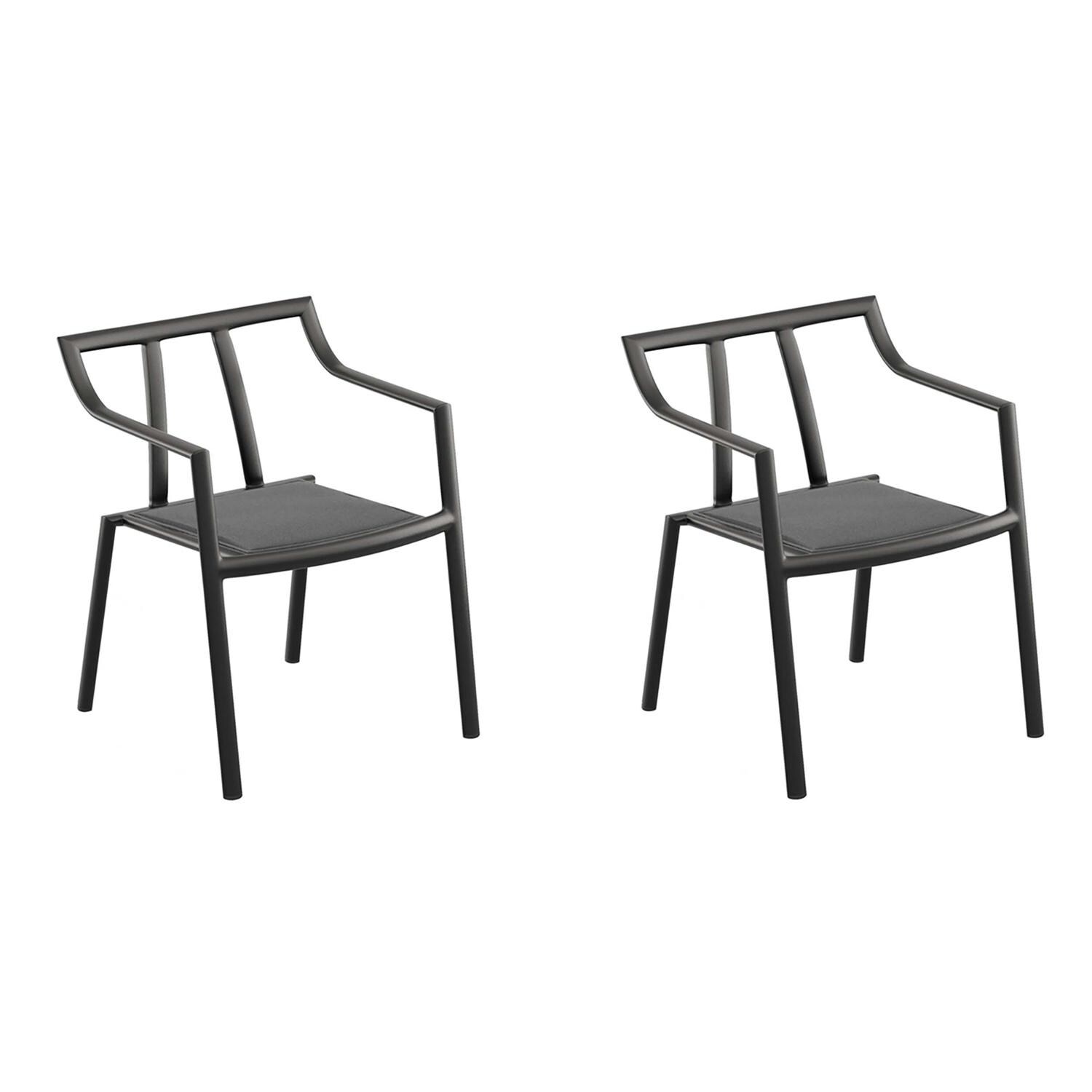 Markoe 2 Pc Aluminum Dining Arm Chair in Carbon/Ninja By Oxford Garden