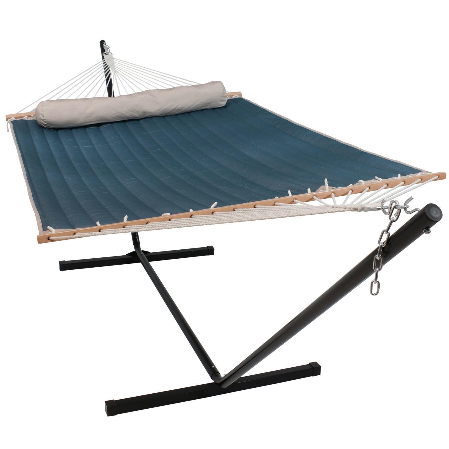 Ultimate Patio Quilted Double Hammock w/ 12-Foot Steel Beam Stand & Pillow - Tidal Wave thumbnail
