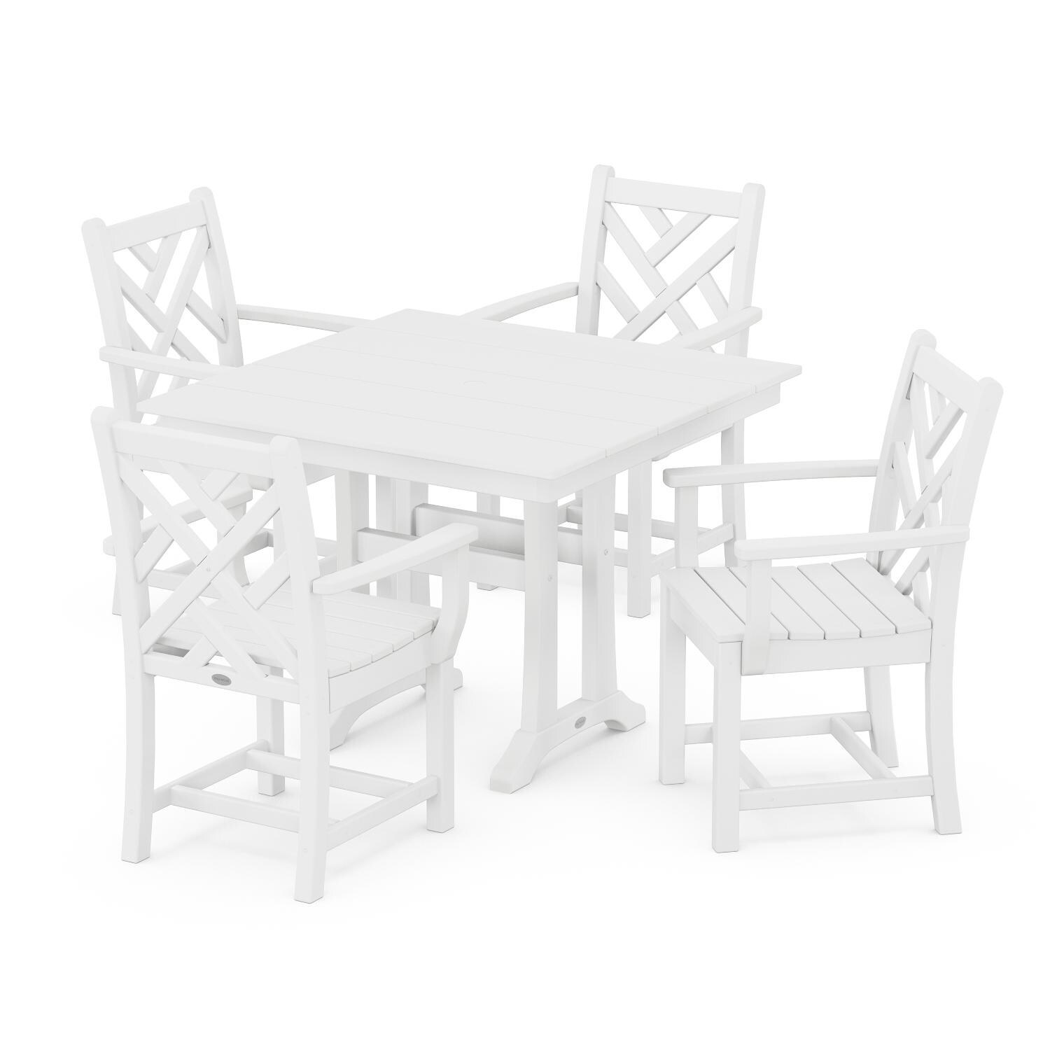 POLYWOOD 5-Piece White Chippendale Farmhouse Trestle Arm Chair Dining Set thumbnail