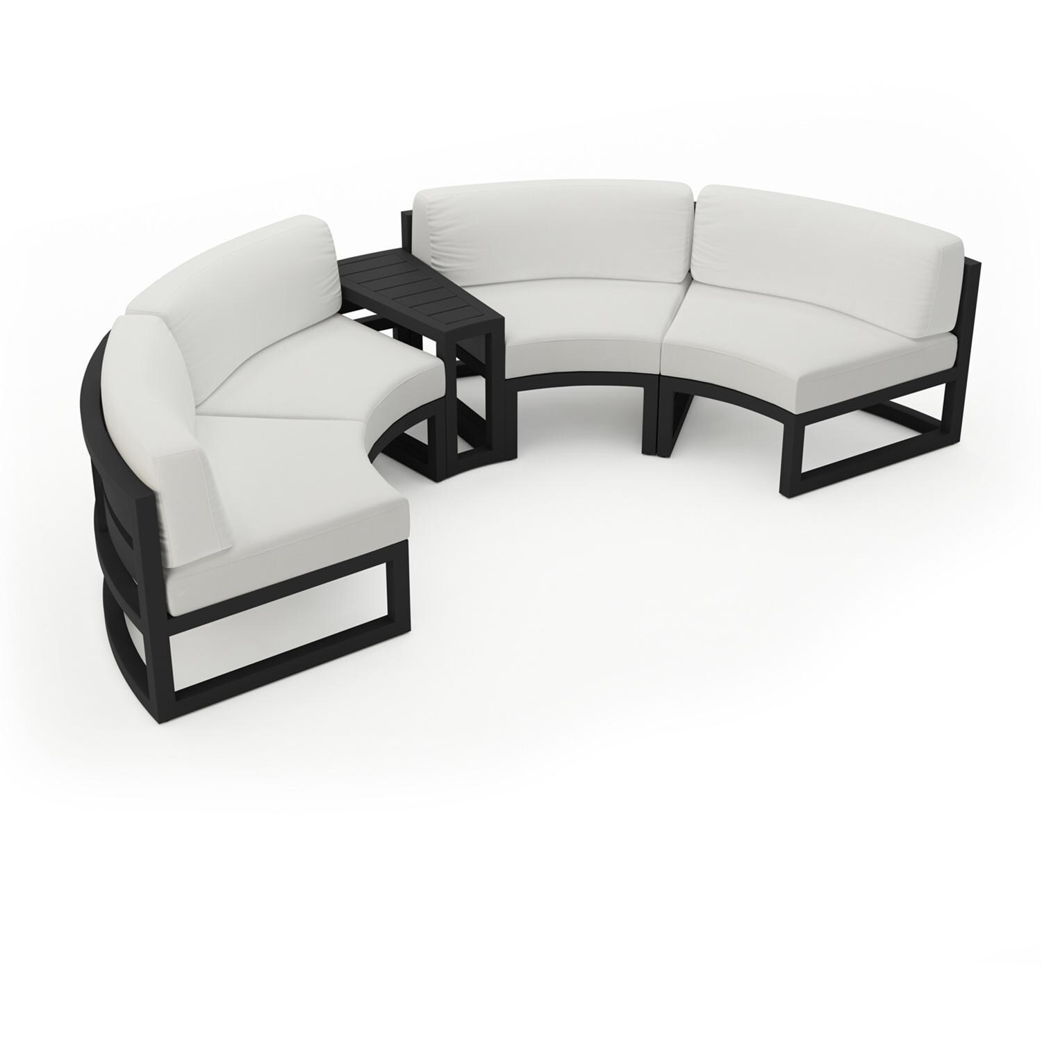 Lakeview MSTYCV-BK-3CSEC-CN Misty Cove 3 Pc Aluminum Curve Sectional Set in Black w/Wedge End Table & Canvas Natural Cushions by Lakeview Outdoor Designs - Set Angled View - White Background thumbnail