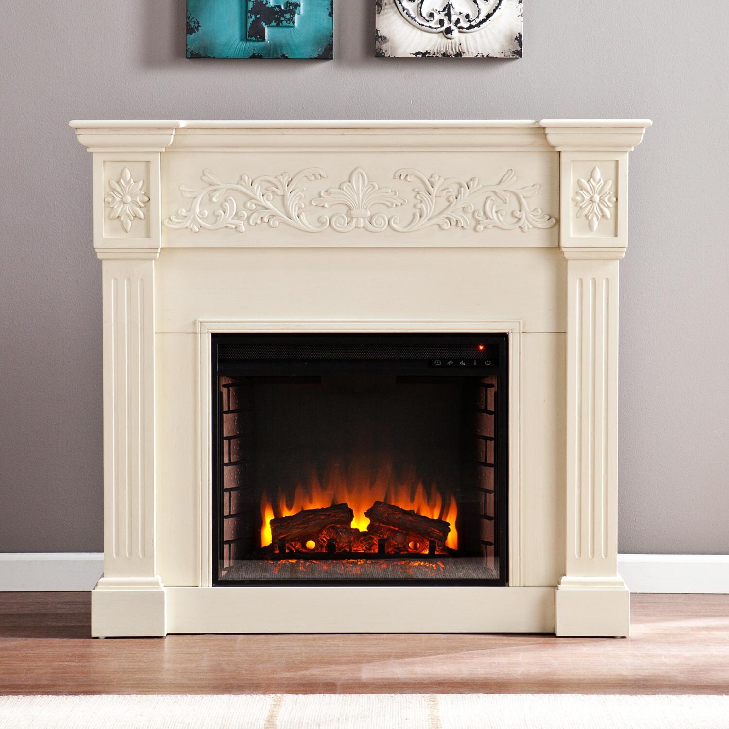 Southern Enterprises Calvert Carved 44 Inch Electric Fireplace Southern Enterprises Calvert Carved 44 Inch Electric Fireplace Creamy Brushed Ivory Fe9279