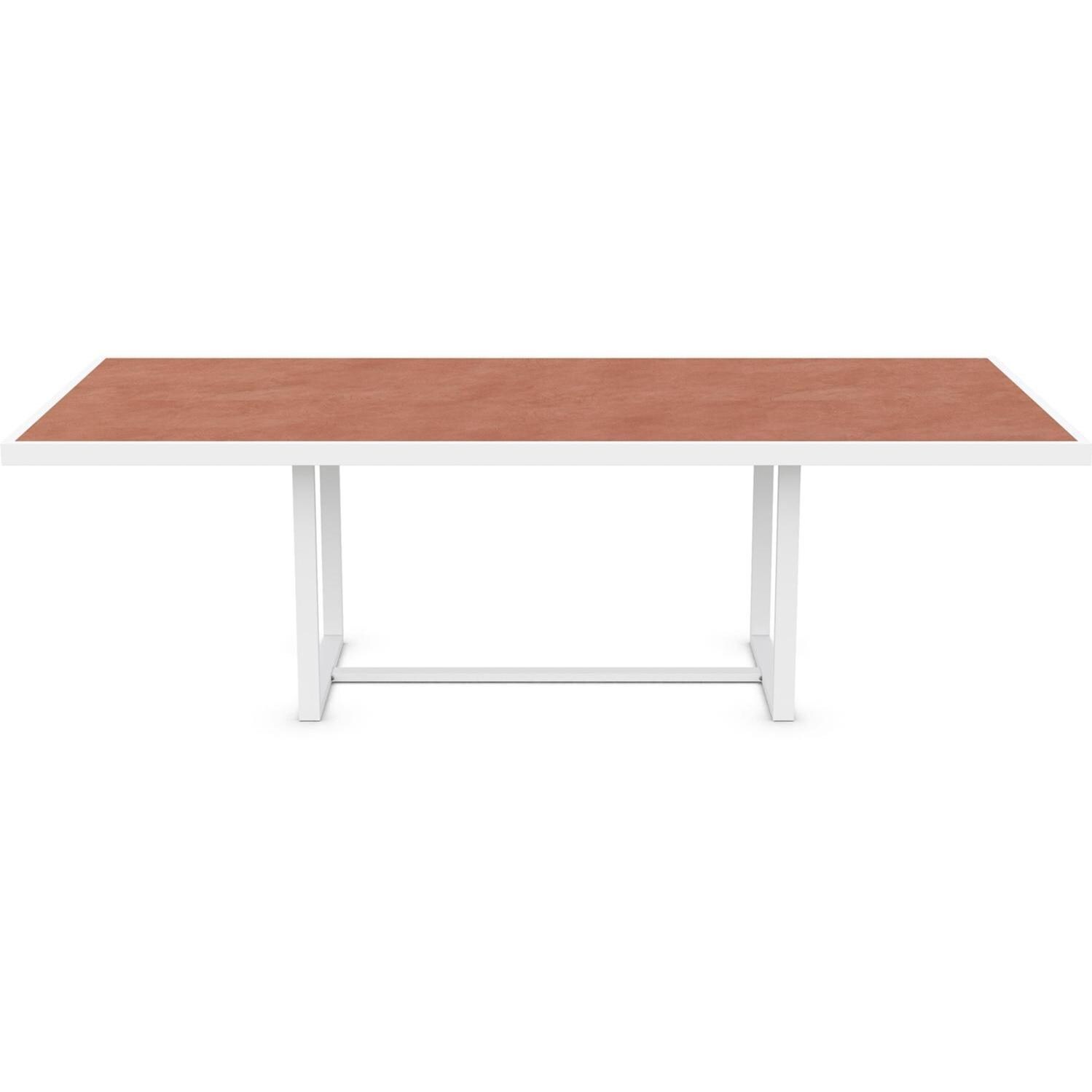 Azzurro Living Kamari 96 Inch White Aluminum Dining Table W/ Umber Dekton Top - Front - White Background thumbnail