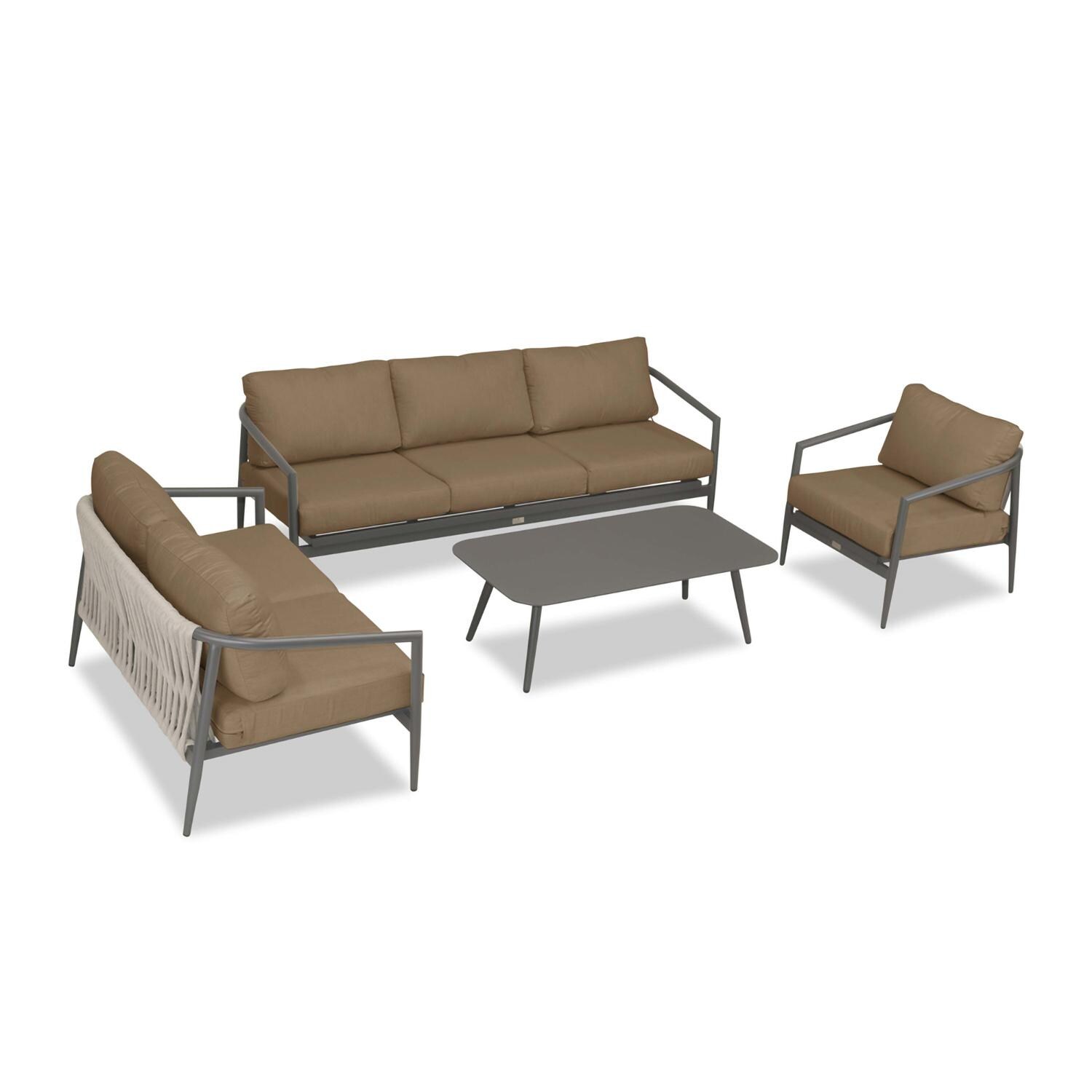 Lakeview Midnight Cove 4 Pc Aluminum Sofa Loveseat Seating Set in Slate/Pebble Gray/Heather Beige - Top - White Background thumbnail