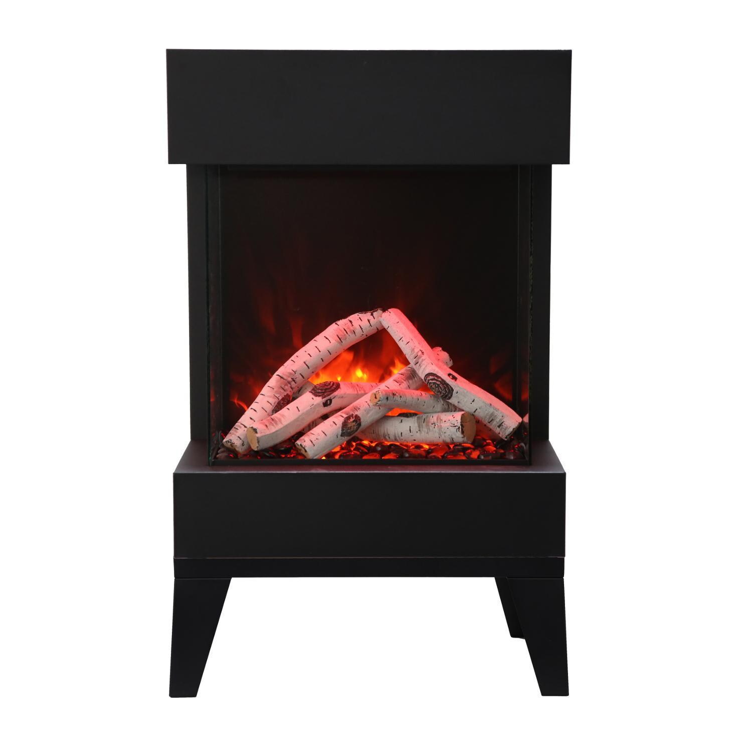 Amantii Cube 20-Inch Three Sided Freestanding Electric Fireplace W/ Leg Base - Indoor/Outdoor - Front thumbnail