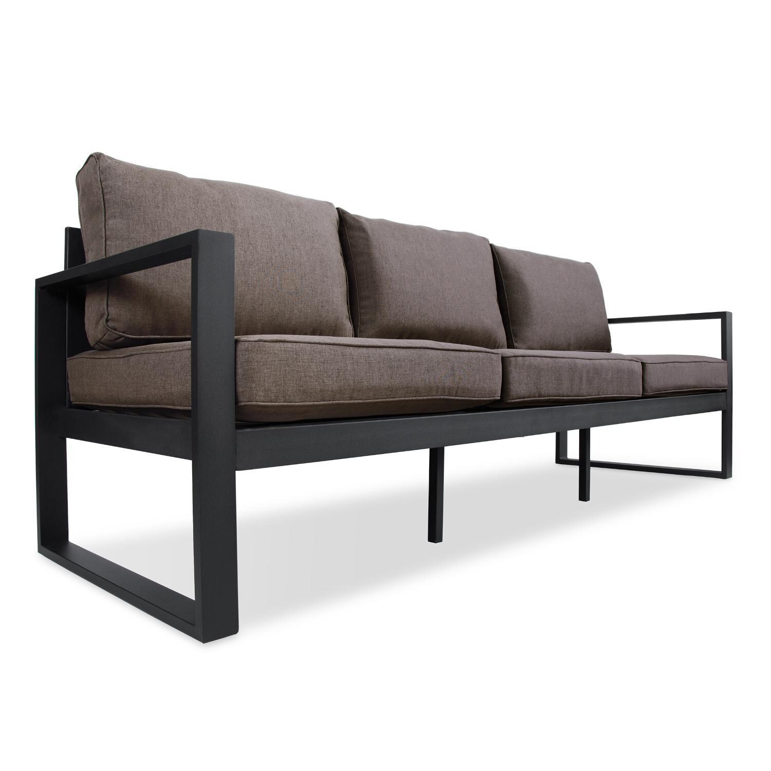 Villa Flora 3 Person Aluminum Sofa in Black w/ Brown Cushions by Lakeview Outdoor Designs
