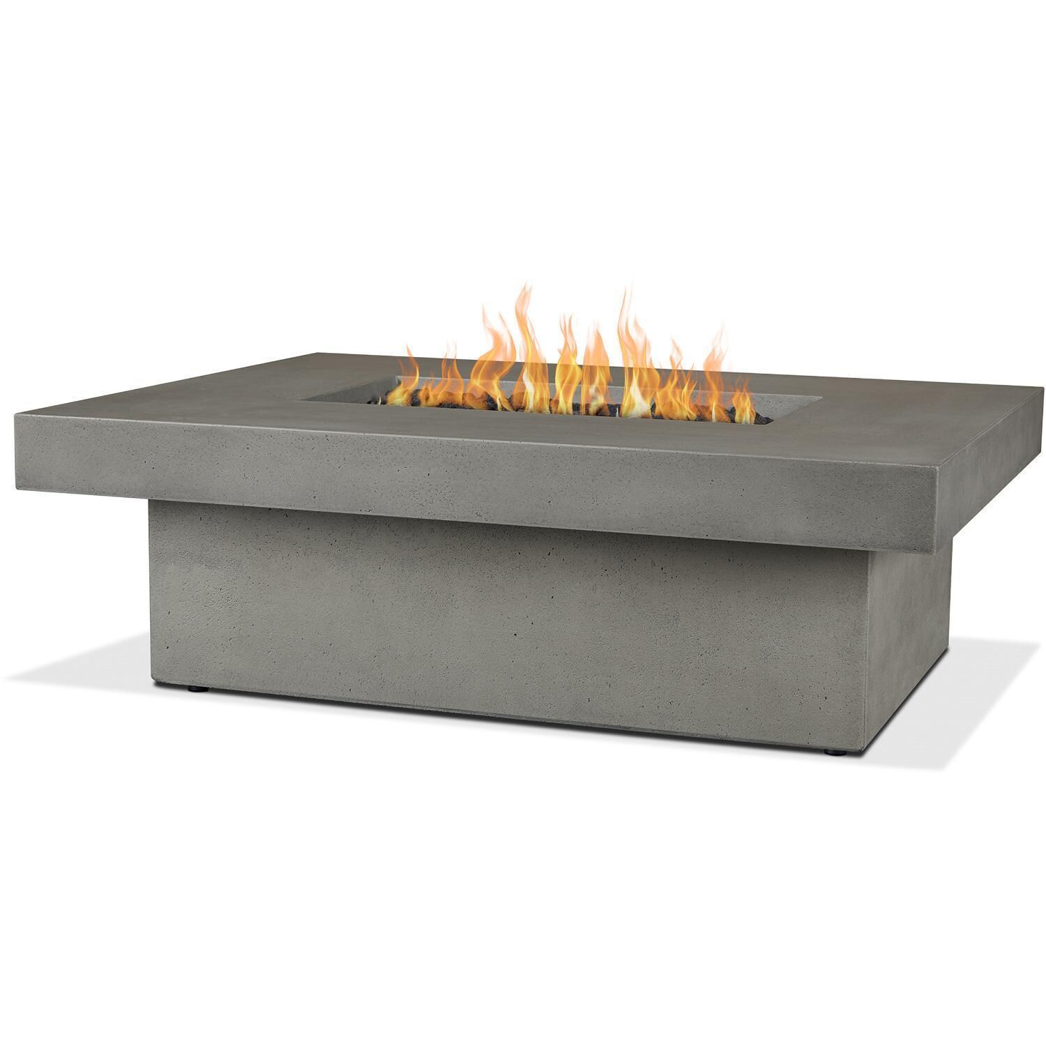Hickory Bay 3708LP-ASH 60 Inch Rectangular GFRC Propane Fire Pit Table in Ash by BBQGuys Signature - Angled View - White Background thumbnail