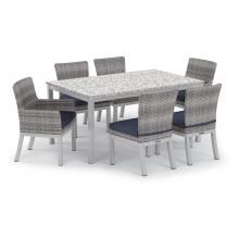 Argento 7 Piece Wicker Patio Dining Set W/ 63 X 40 Inch Rectangular Lite-Core Ash Table & Midnight Blue Cushions By Oxford Garden