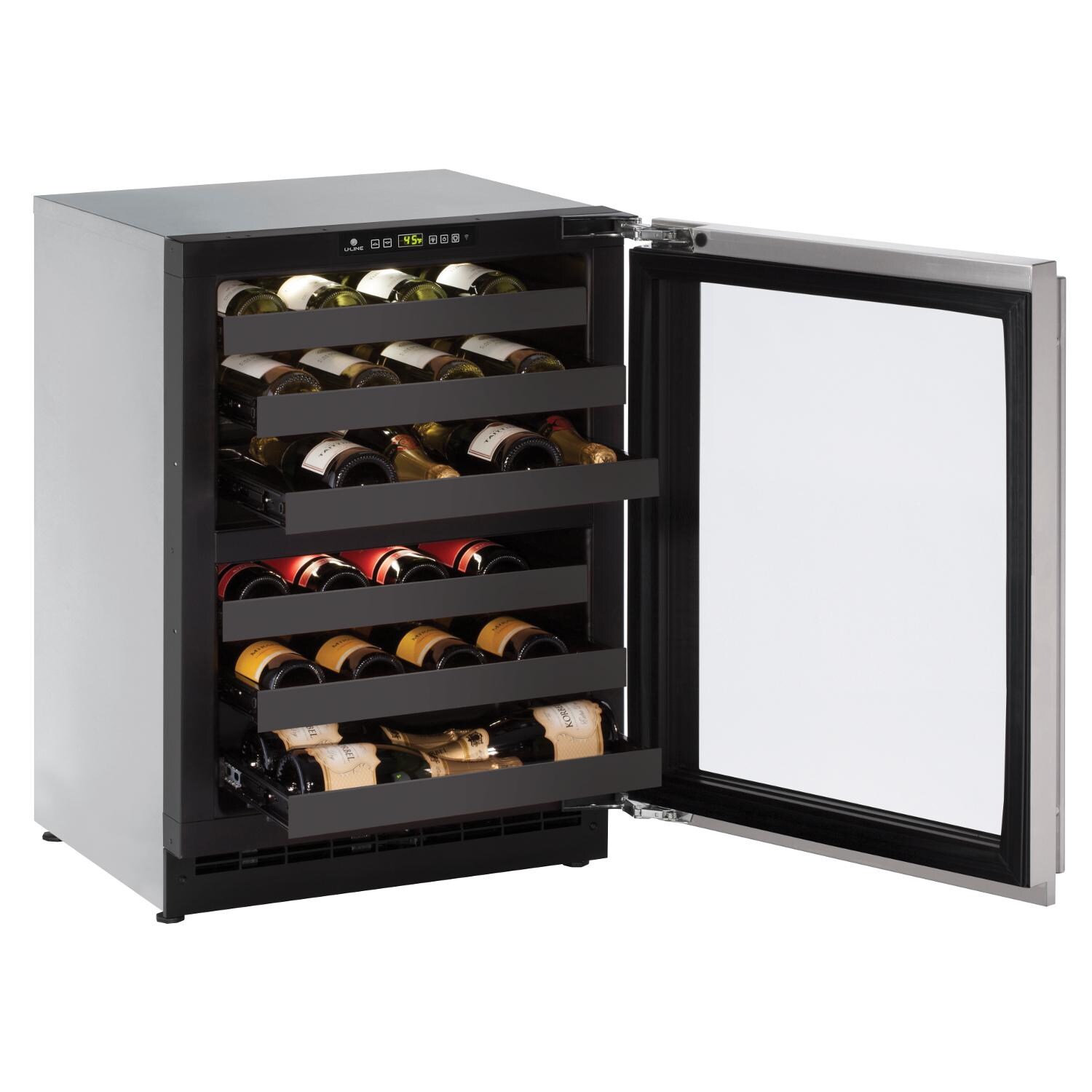 U-Line 24-Inch 43 Bottle Built-In Right Hinge Dual Zone Wine Captain - Stainless Steel - U-2224ZWCS-00B - Open View thumbnail