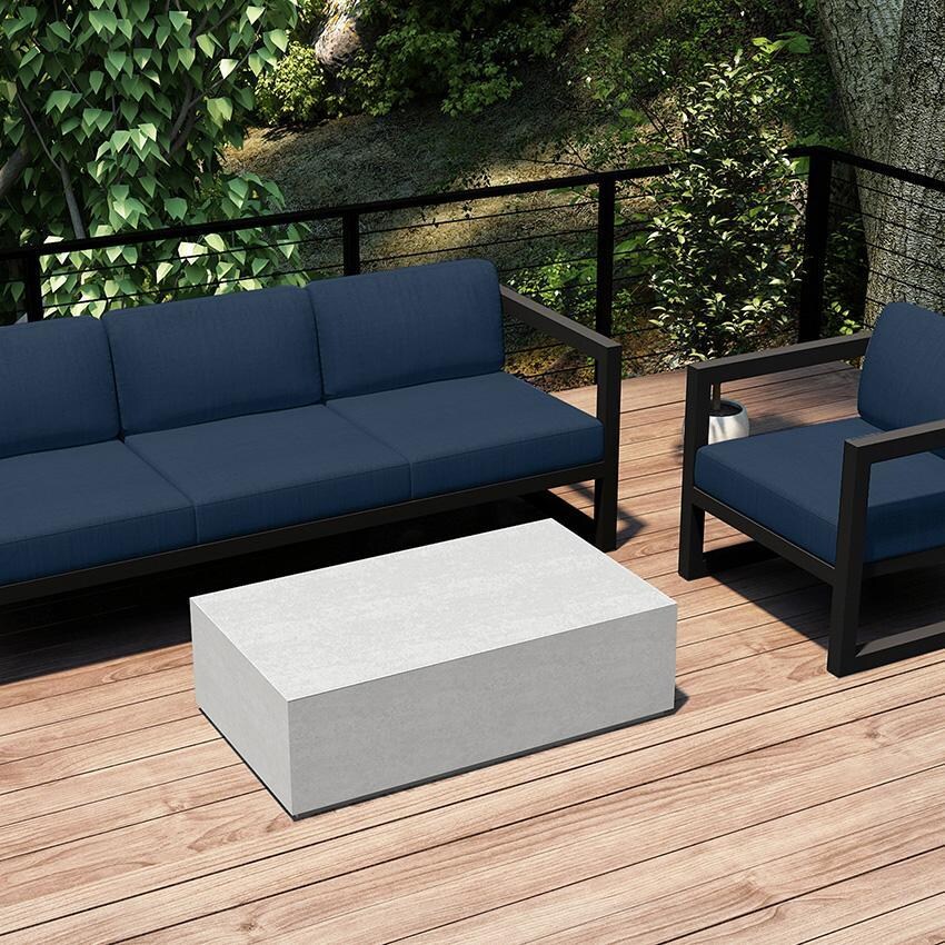 Misty Cove 3 Pc Aluminum Seating Set w/ Sofa & Long Coffee Table in Slate/Spectrum Indigo by Lakeview Outdoor Designs