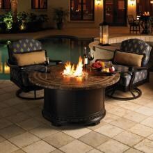 Kingstown Sedona 3 Piece Cast Aluminum Patio Conversation Set W/ Fire Pit Table & Sunbrella Fabric By Tommy Bahama image