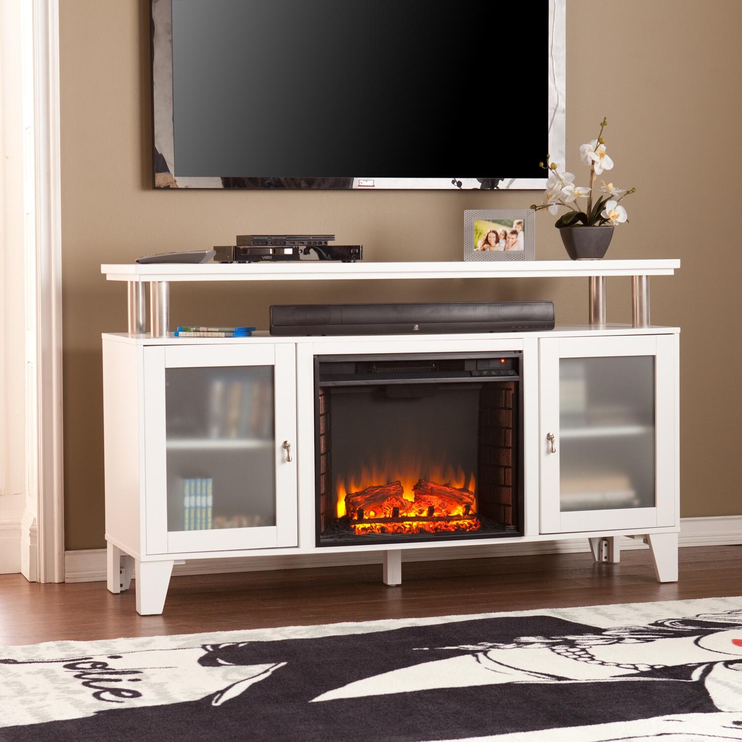Southern Enterprises Cabrini 60-Inch Electric Fireplace Media Console - White - Lifestyle thumbnail