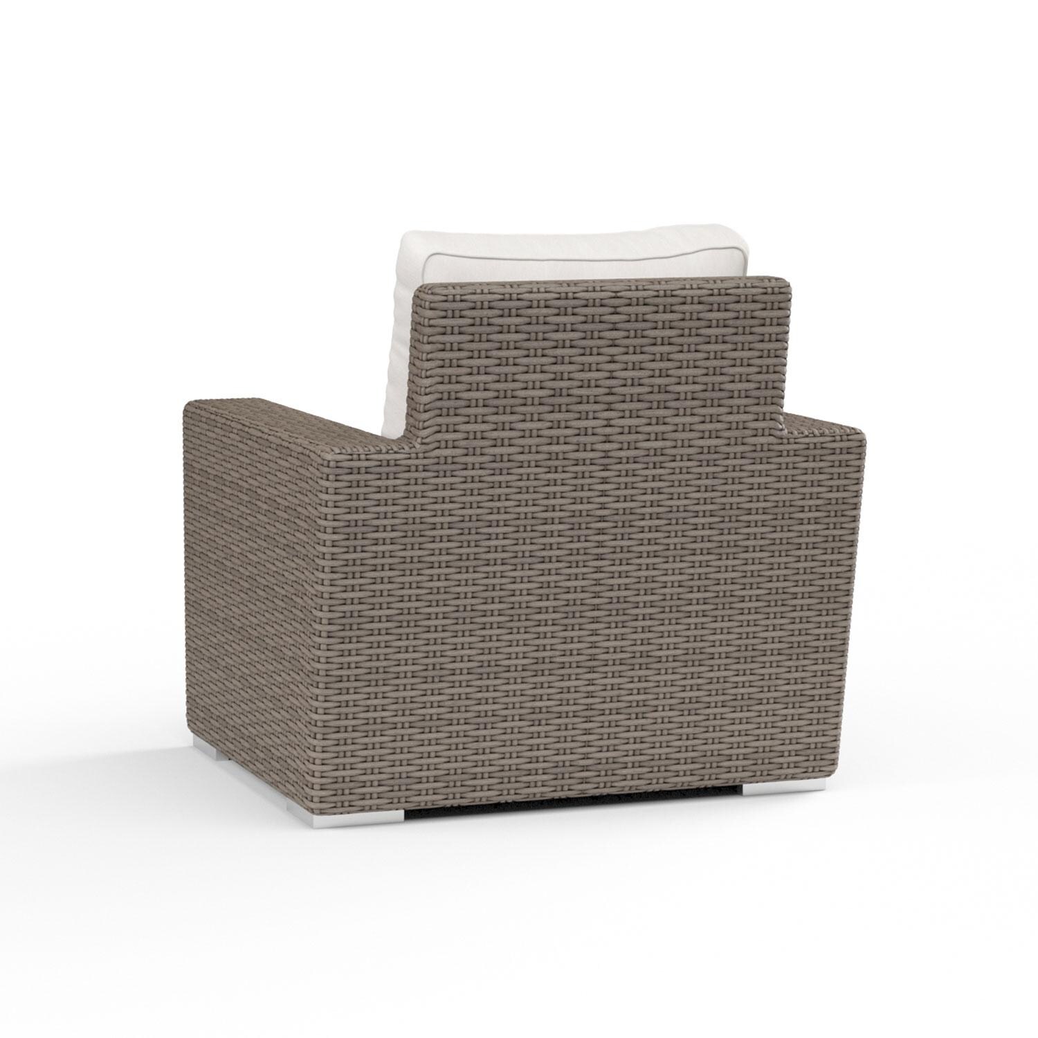 Coronado Wicker Patio Club Chair W/ Sunbrella Canvas Flax Cushions By Sunset West - Rear View - White Background thumbnail