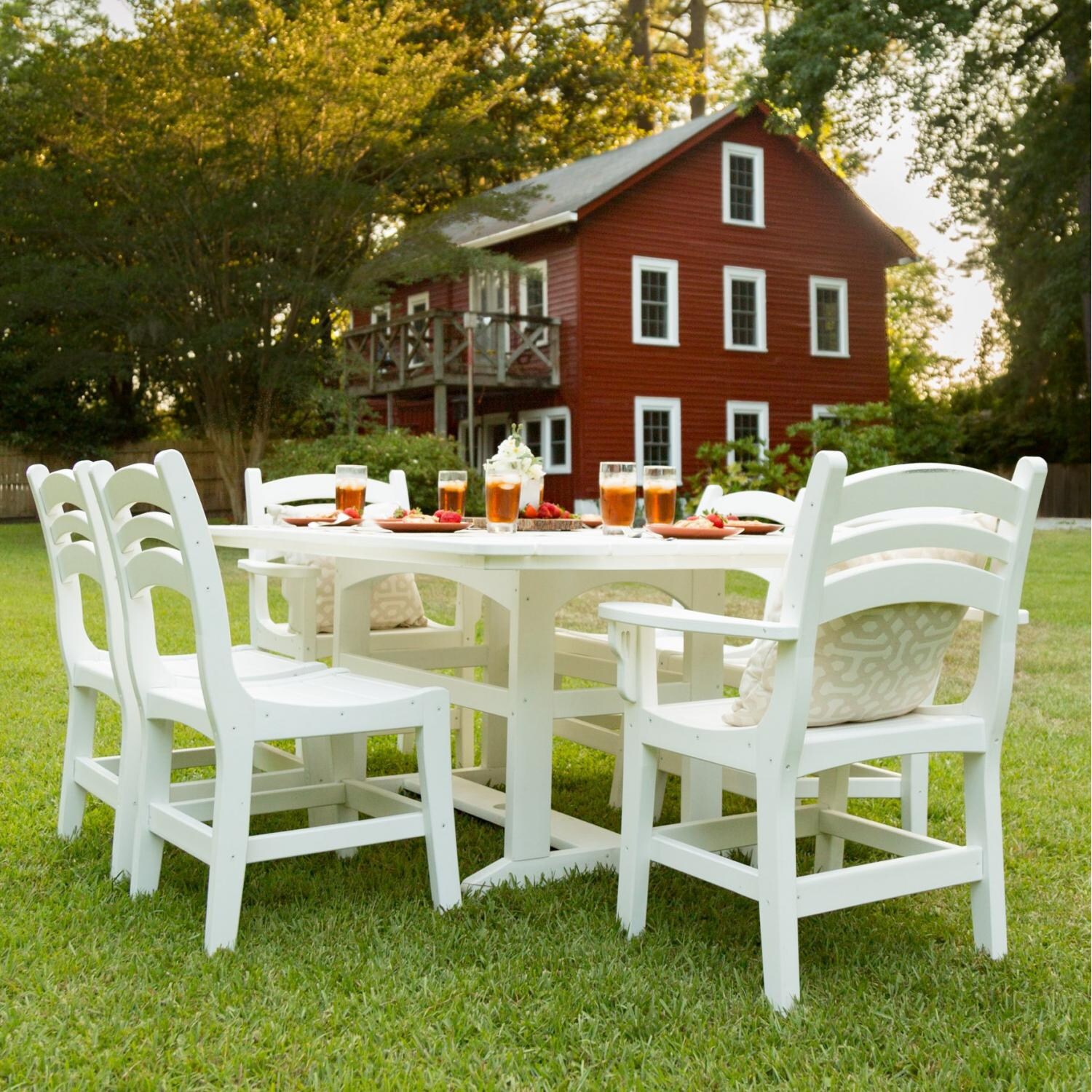 Pawleys Island Casual 7 Piece Poly Lumber Patio Dining Set with 2