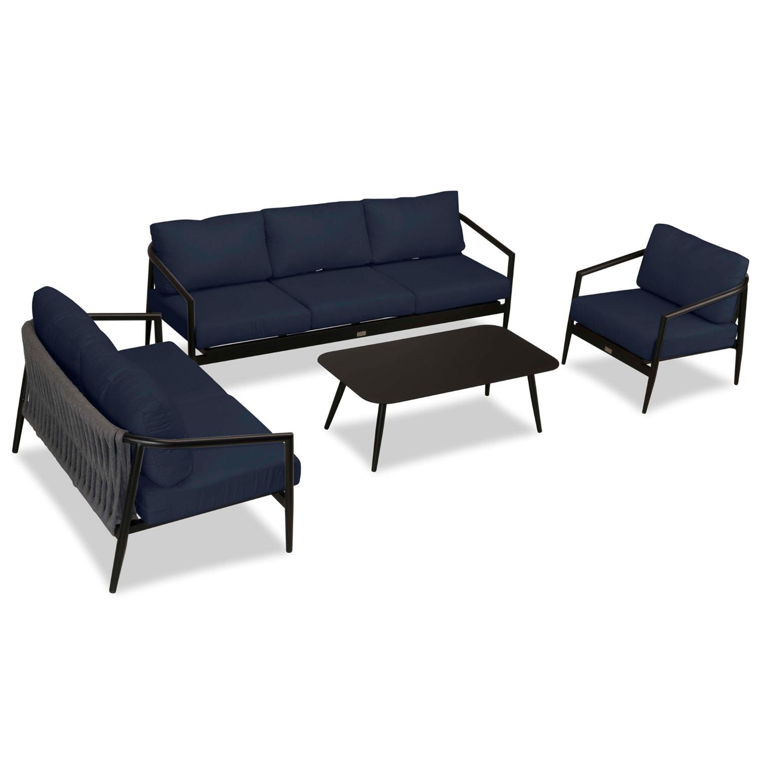 Lakeview Midnight Cove 4 Pc Aluminum Sofa Loveseat Seating Set in Black/Carbon/Spectrum Indigo - Top - White Background thumbnail