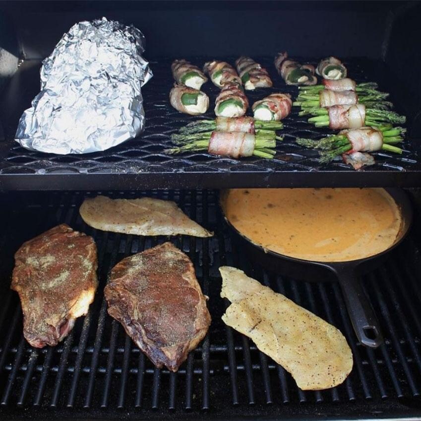 KANDO Gear K480-SS Pellet Grill w/ Stainless Steel & Swivel Table - Grilling Food - Lifestyle thumbnail