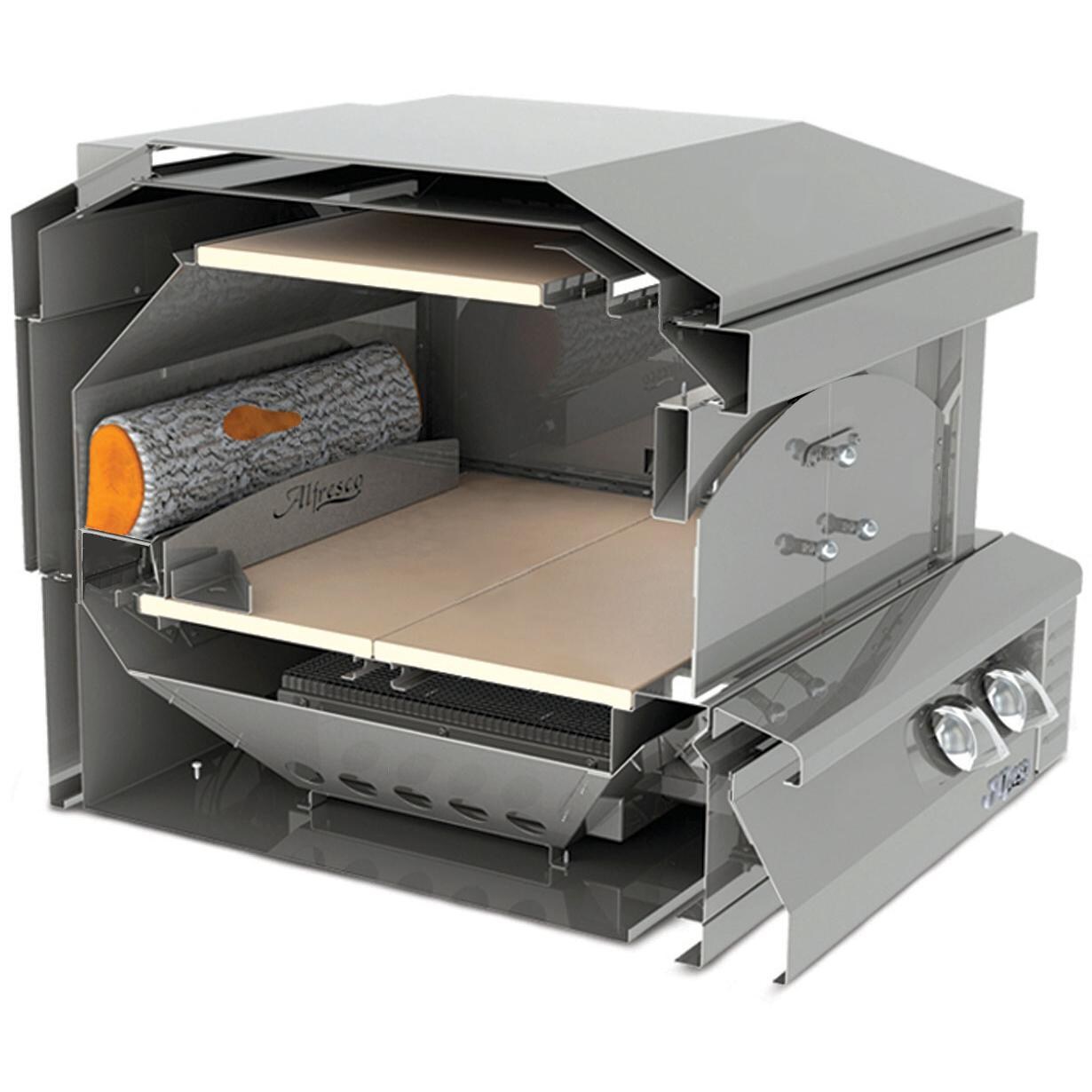 Alfresco 30-Inch Natural Gas Outdoor Pizza Oven On Deluxe Cart - Cut Away thumbnail