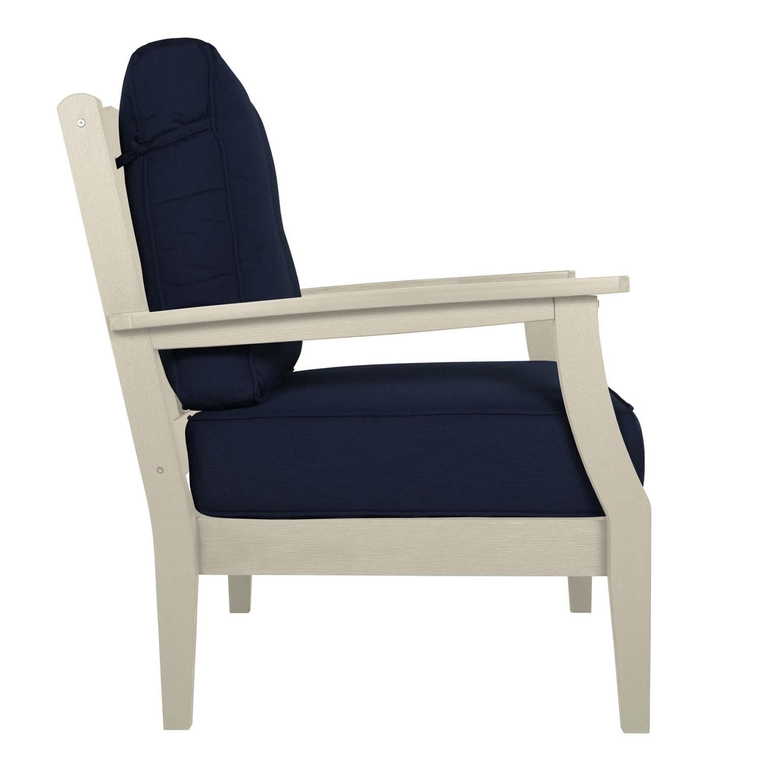 Blushing Bay Recycled Plastic Club Chair in Spectrum Indigo/Whitewash by Lakeview Outdoor Designs - Side View - White Background thumbnail