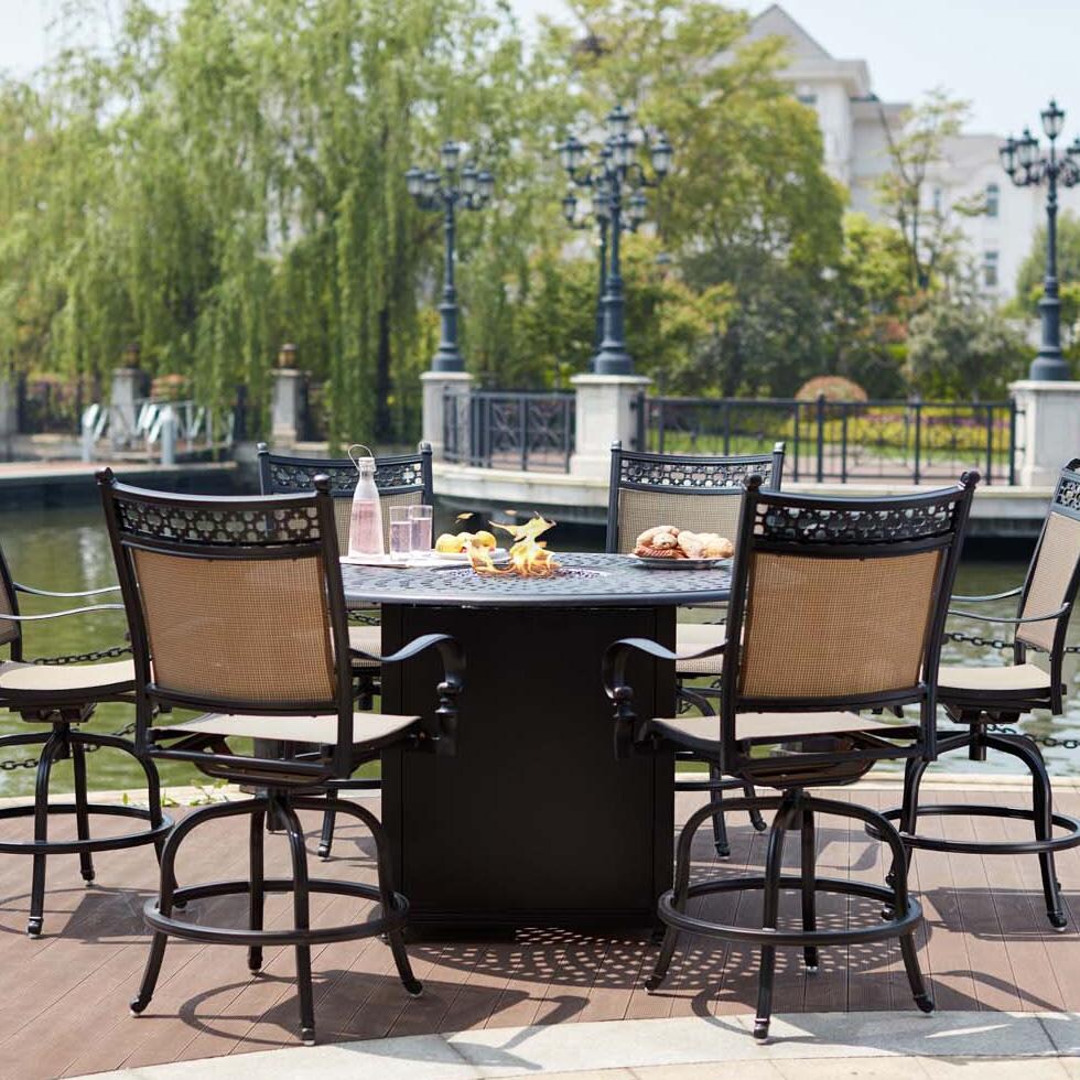 Series 60 60-in Antique Bronze Cast Aluminum Counter Height Fire Pit Table by Darlee - Chairs Not Included - Lifestyle thumbnail