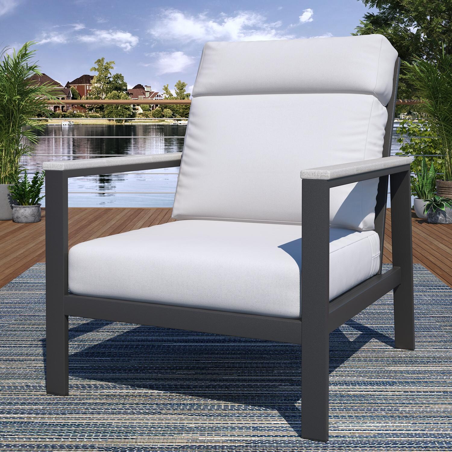 Lakeview NC6500-6PC-TANGARM-CN-SEA Oasis Bay 6 Pc Aluminum Seating Set in White/Canvas Natural - Chair - Lifestyle thumbnail
