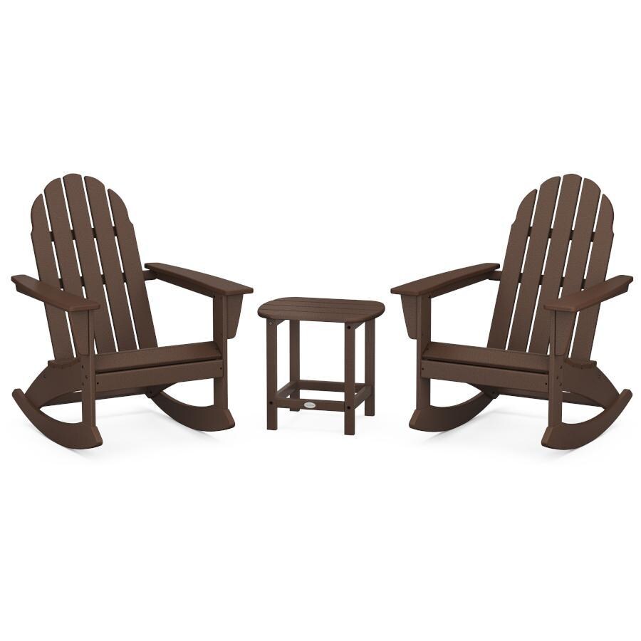 Vineyard 3 Pc Recycled Plastic Adirondack Rocking Chair Set w/ South Beach End Table in Mahogany by POLYWOOD