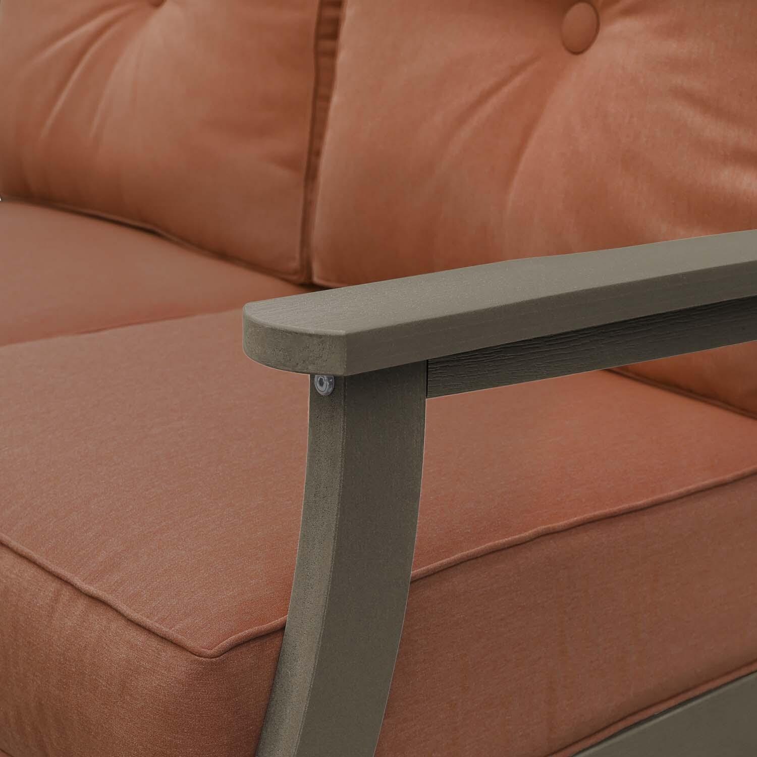 Blushing Bay 2 Person Recycled Plastic Loveseat in Canvas Persimmon/Woodland Brown by Lakeview Outdoor Designs - Detail thumbnail
