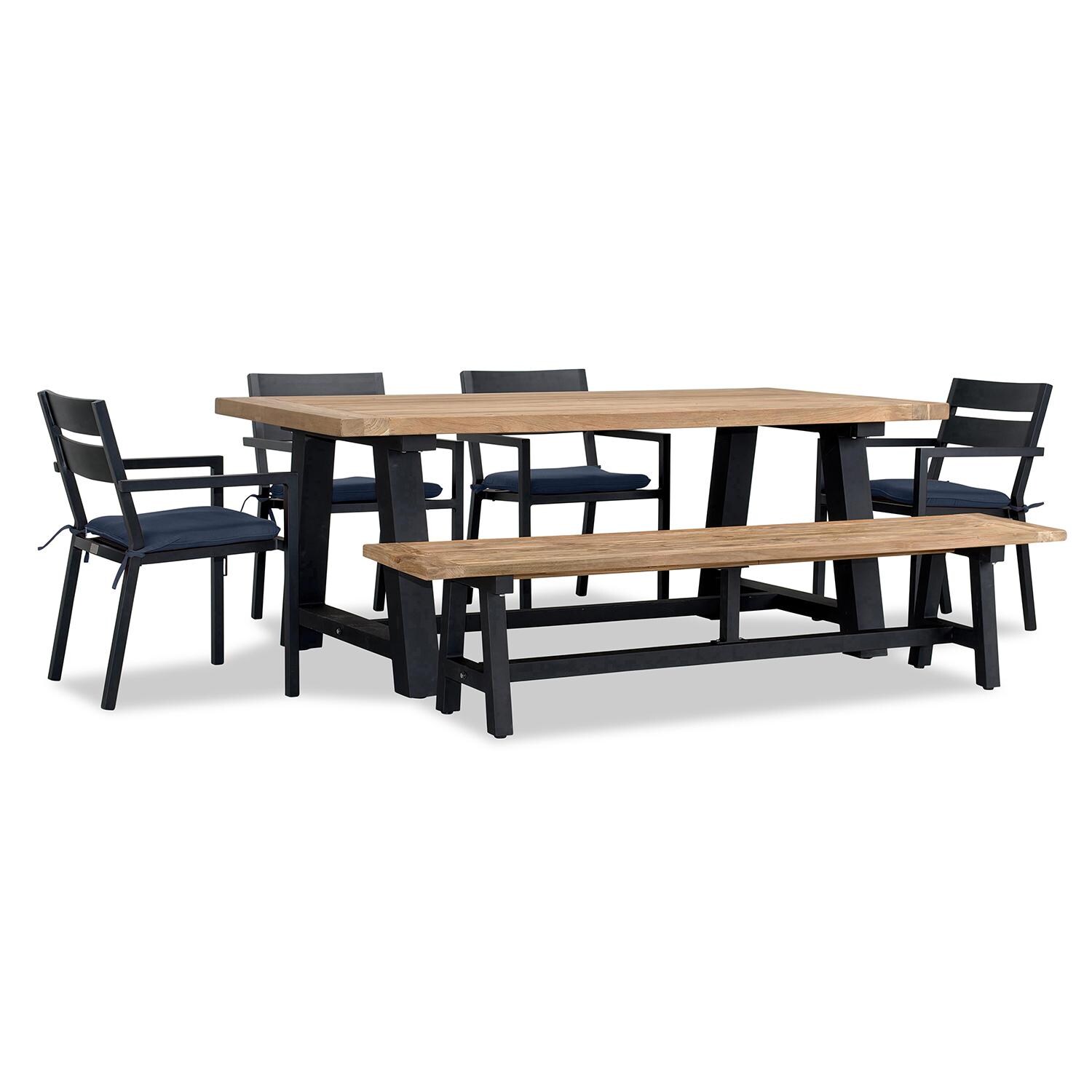 Calm Bay Mill 7 Pc Reclaimed Teak Dining Set w/ Bench in Black/Spectrum Indigo by Lakeview - White Background 2 thumbnail