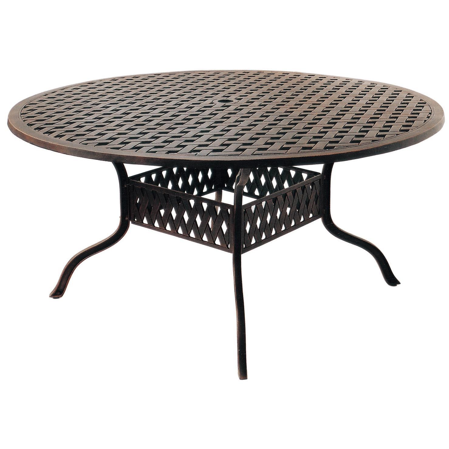 Darlee Nassau 7 Pc Cast Aluminum Dining Set w/ 60 Inch Round Series 30 Table in Antique Bronze/Beige Canvas - Table - White Background thumbnail