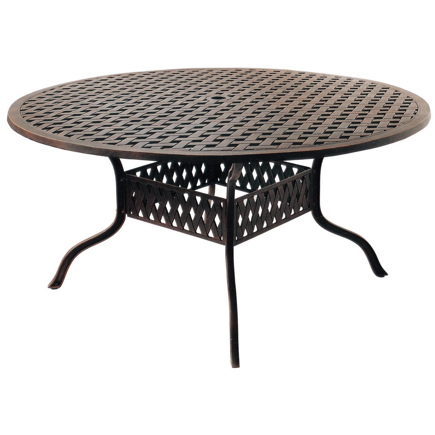 Darlee Nassau 7 Pc Cast Aluminum Dining Set w/ 60 Inch Round Series 30 Table in Antique Bronze/Beige Canvas - Table - White Background thumbnail