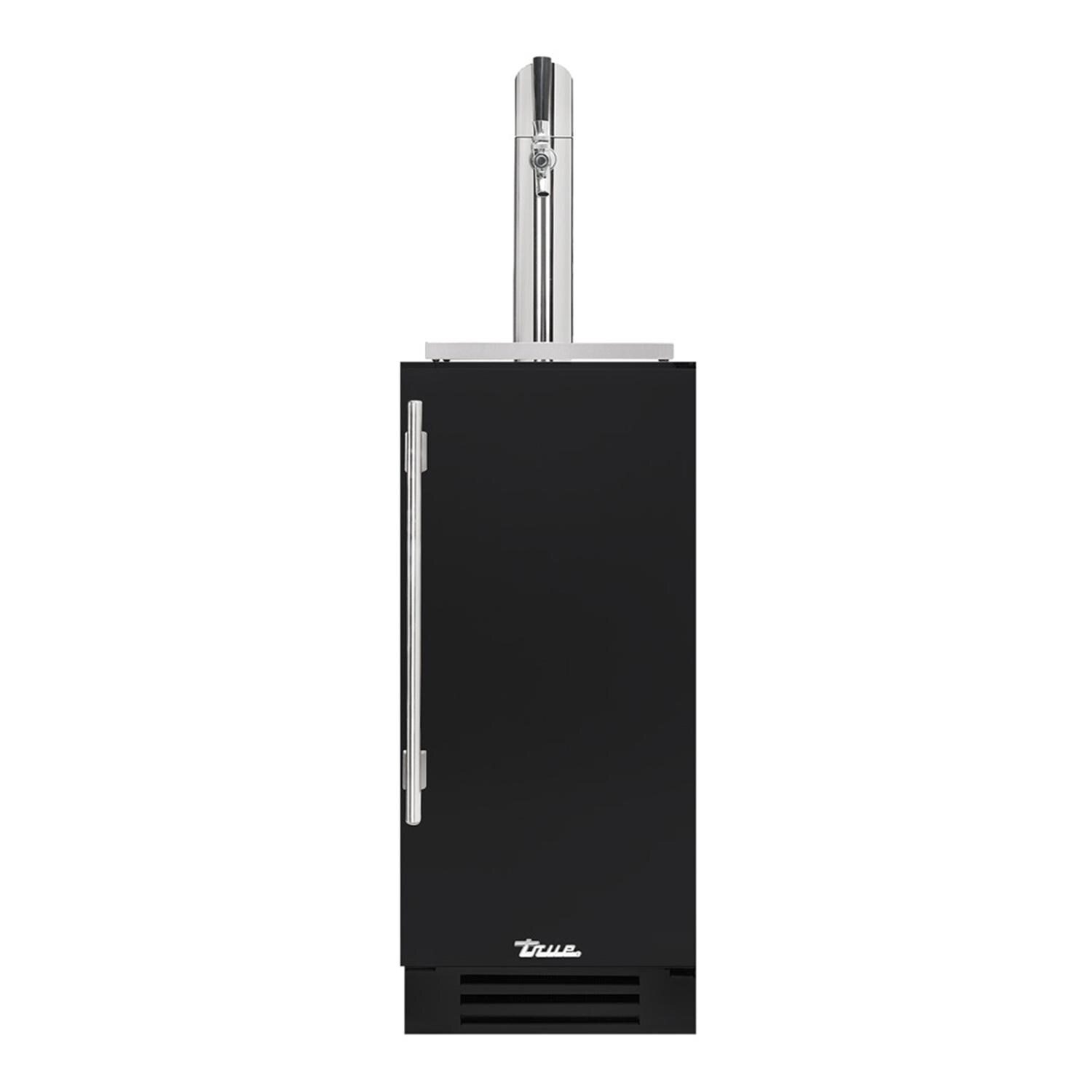 True TUR-15BD-R-OP-C~DSK-027-H04 15 Inch Right Hinge Outdoor Single Tap Beverage Dispenser - Matte Black w/ Stainless Handle - White Background thumbnail