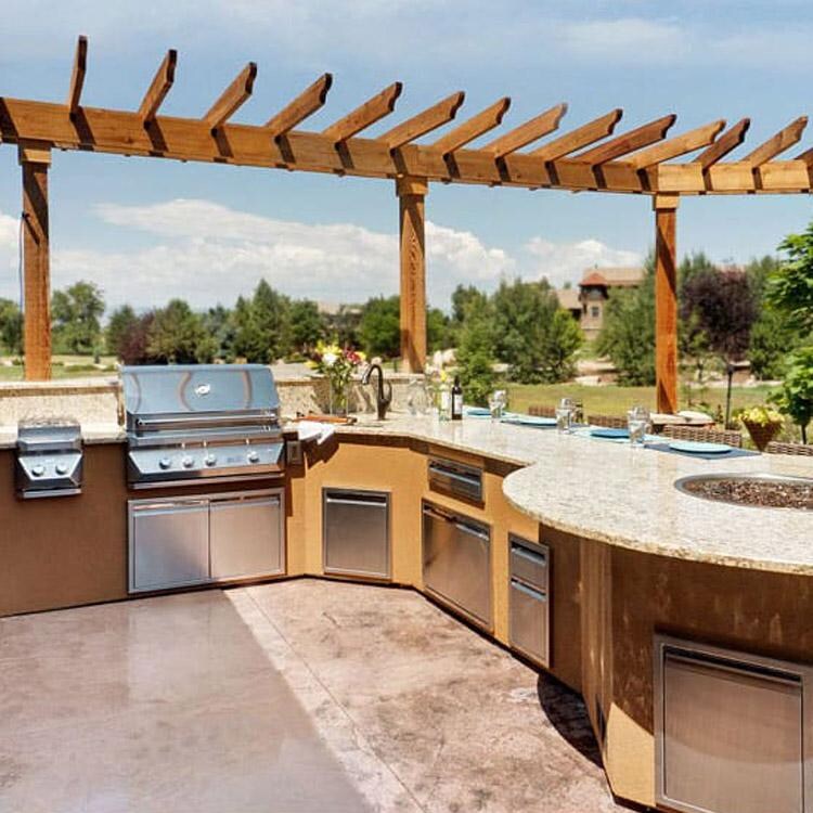Grillnetics Adjustable Easy Outdoor Kitchen Frame Kit - Lifestyle View With Finished Outdoor Kitchen Island thumbnail