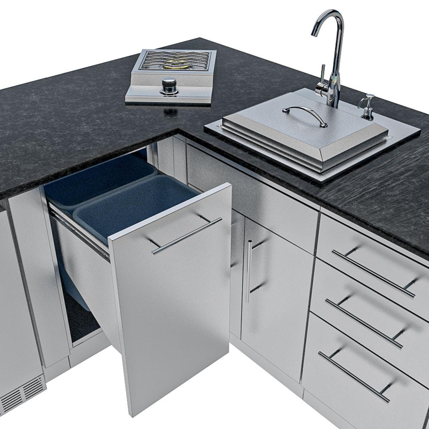 Sunstone Grills SCPTXTANGO19-NG Texas Tango 19 Ft Outdoor Kitchen Island w/ Natural Gas Grill & Side Burner, Sink, Refrigerator, Trash Bin, Door & Drawer - Trash Bin - Detail thumbnail