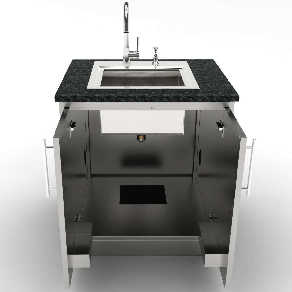 Sunstone SBC30FDD 30-in Outdoor Kitchen Double Door Island Cabinet - Cabinet Interior - Shown Finished With Countertop & Sink (Not Included) - White Background thumbnail