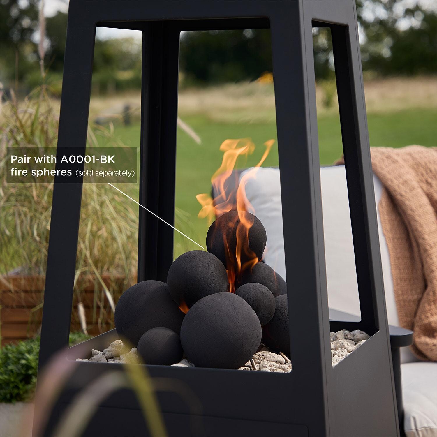 Metal Chiminea 70 Inch Square Fire Pit W/ Hidden Propane Tank in Black by Lakeview Outdoor Designs - Paired W/ Fire Spheres - Detail thumbnail