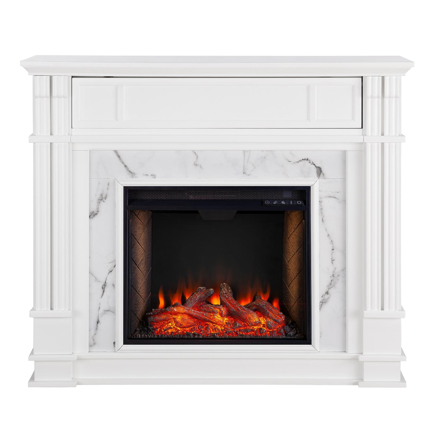 Southern Enterprises FS9322 Highgate 48-Inch Electric Fireplace W/ Alexa-Enabled Smart Firebox - White - Front View thumbnail
