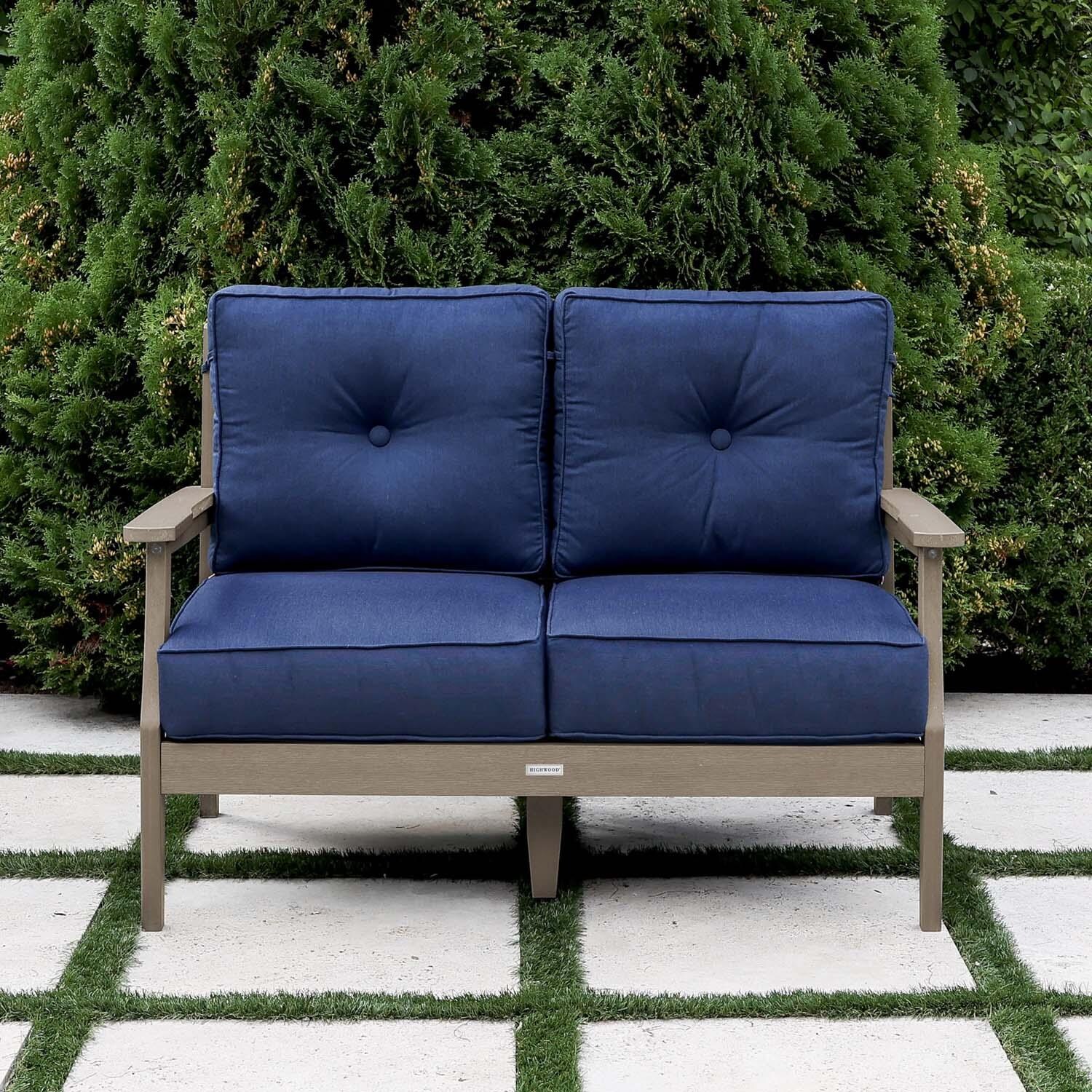 Blushing Bay 2 Person Recycled Plastic Loveseat in Spectrum Indigo/Woodland Brown by Lakeview Outdoor Designs