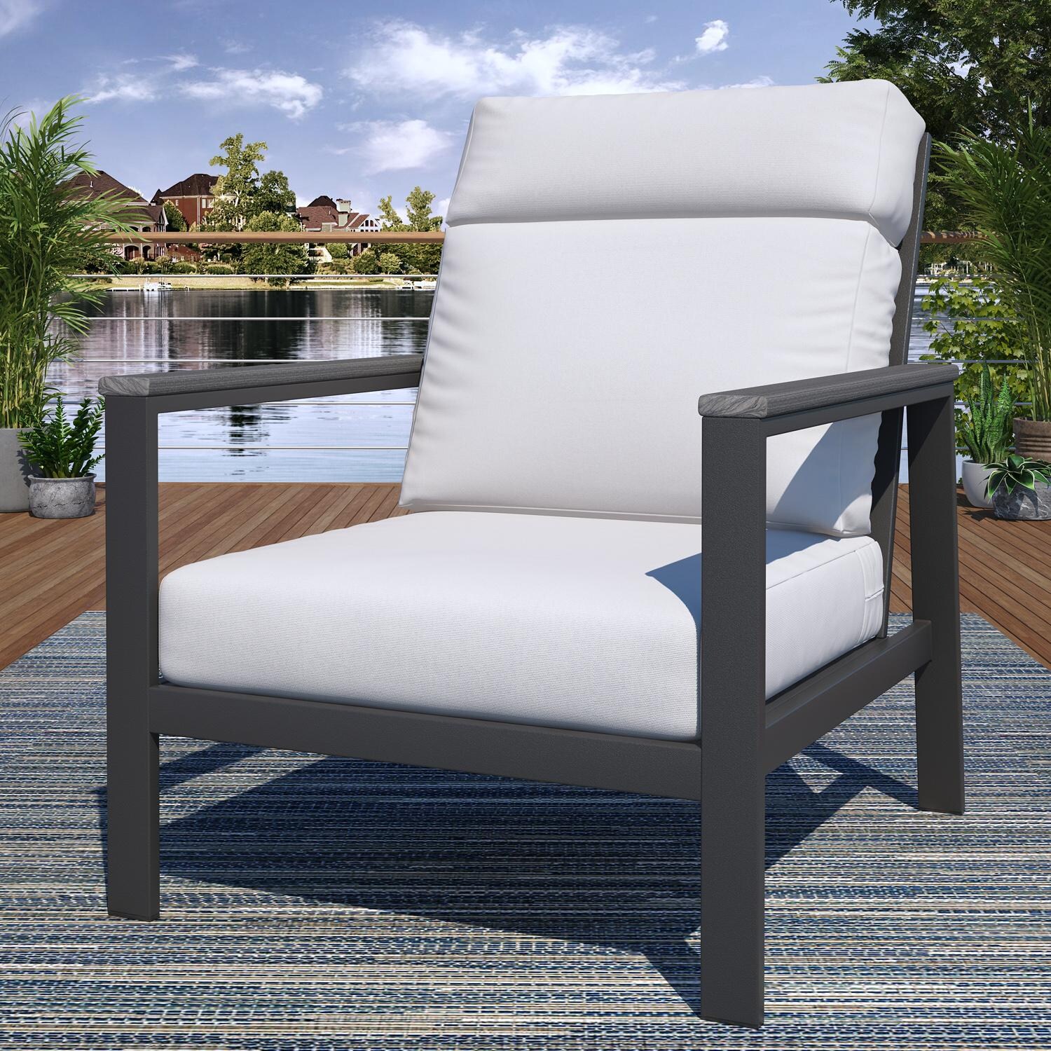 Lakeview NC6500-6PC-TANGARM-CN-GRAY Oasis Bay 6 Pc Aluminum Seating Set in Gray/Canvas Natural - Chair - Lifestyle thumbnail
