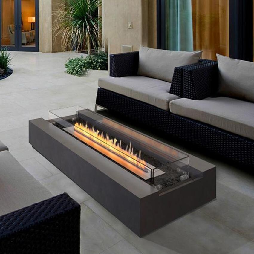 Cosmo 50 Inch Rectangular Concrete Natural Gas Fire Pit in Gray by EcoSmart Fire