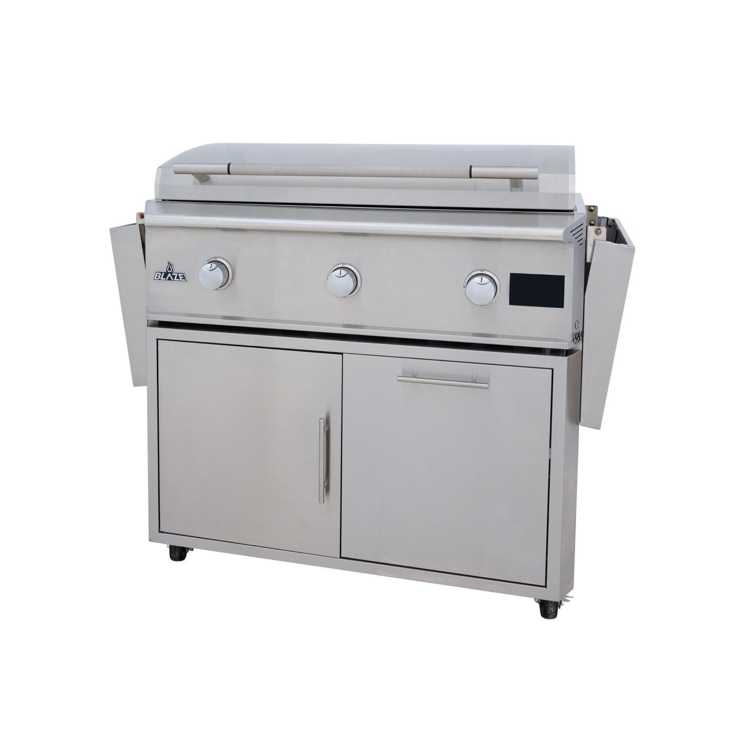 Blaze BLZ-GRIDDLE40-CART-LTSC LTE PRO 40-Inch Gas Griddle Cart - Shelves Folded Down (Grill Not Included) - White Background thumbnail