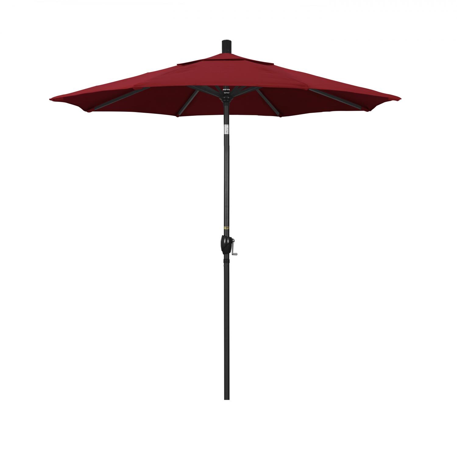 California Umbrella 7.5 Ft. Octagonal Aluminum Push Button Tilt Patio Umbrella W/ Crank Lift & Aluminum Ribs - Stone Black Frame / Olefin Red Canopy