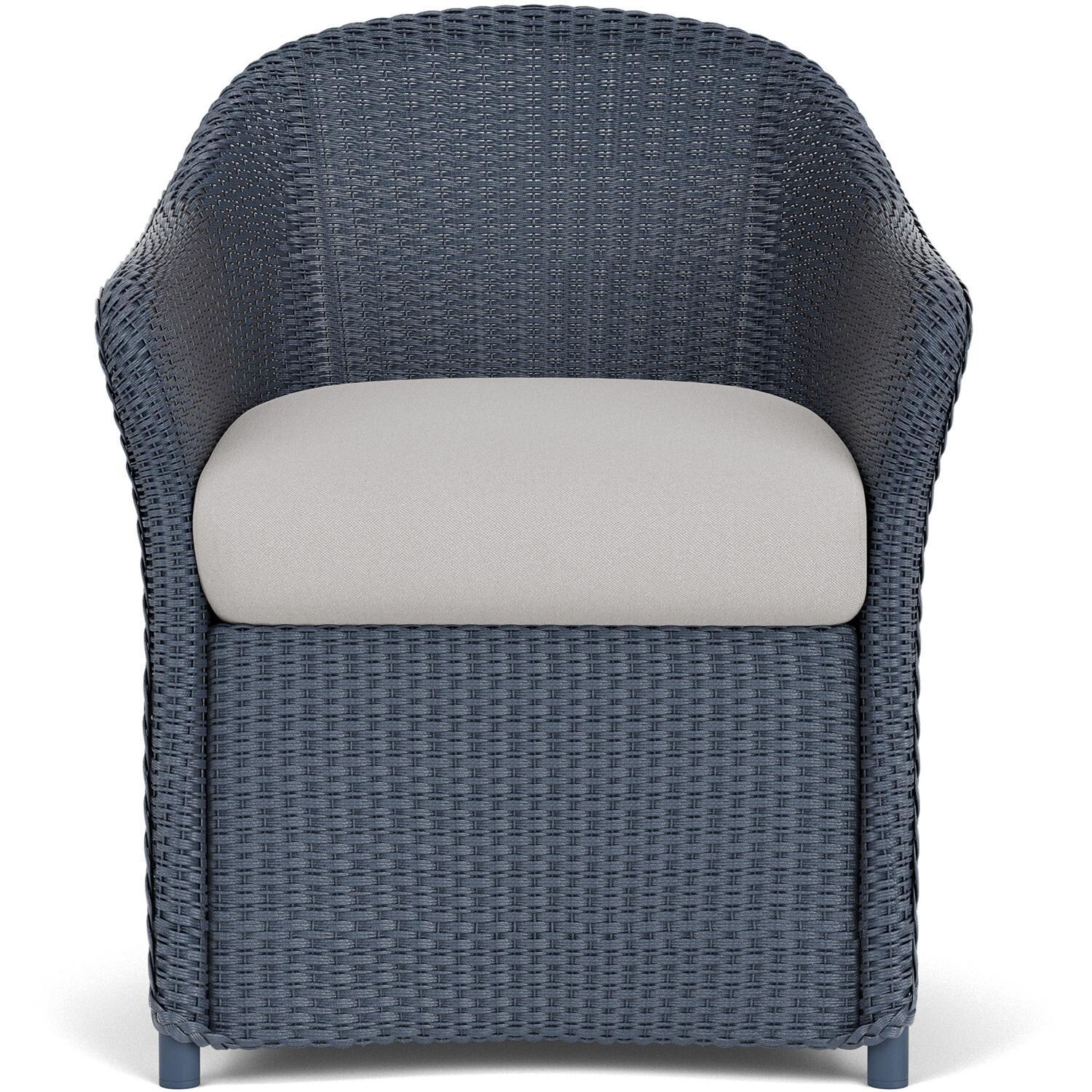 Weekend Retreat Wicker Dining Arm Chair in Denim Blue/Tundra Dove By Lloyd Flanders