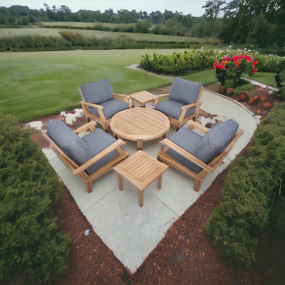 Royal Teak Collection Miami 6 Pc Teak Seating Set w/ 42 Inch Round Coffee Table in Canvas Charcoal - Set - Lifestyle thumbnail