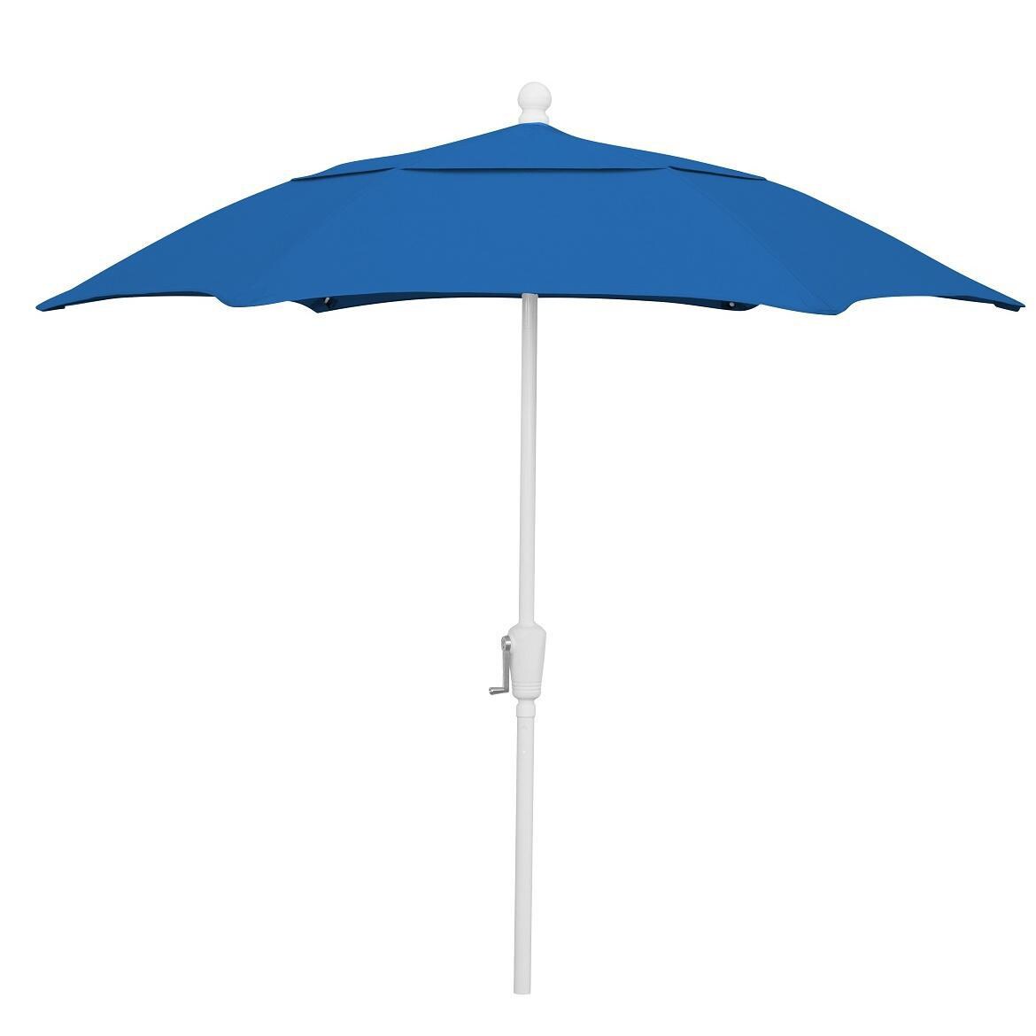 FiberBuilt 7.5 Ft. Aluminum Market Patio Umbrella W/ Crank Lift - White Pole / Pacific Blue Olefin