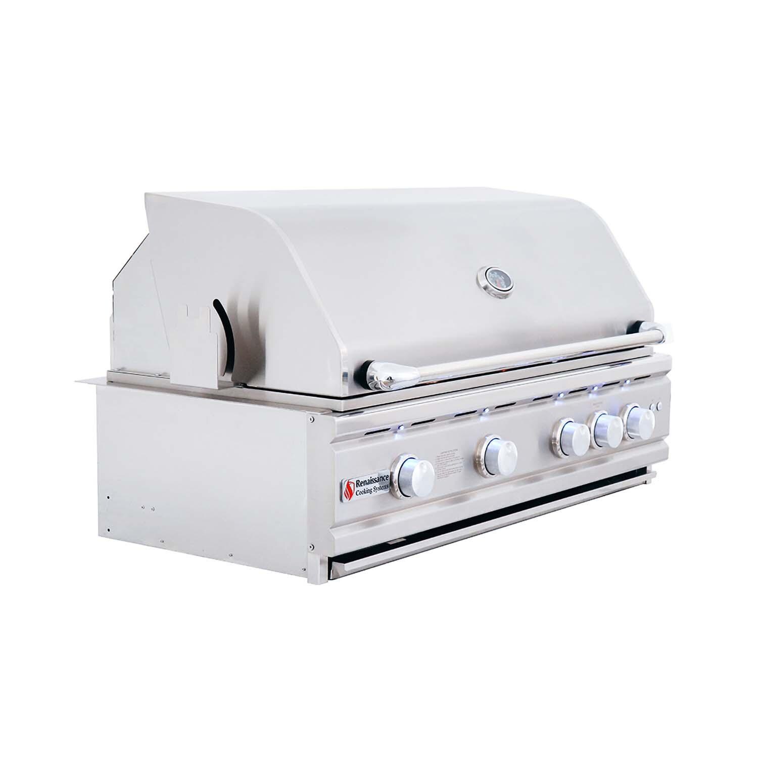 RCS RON38B Cutlass Pro 38 Inch Built-In Natural Gas Grill - Hood Open Lights Off - White Background thumbnail