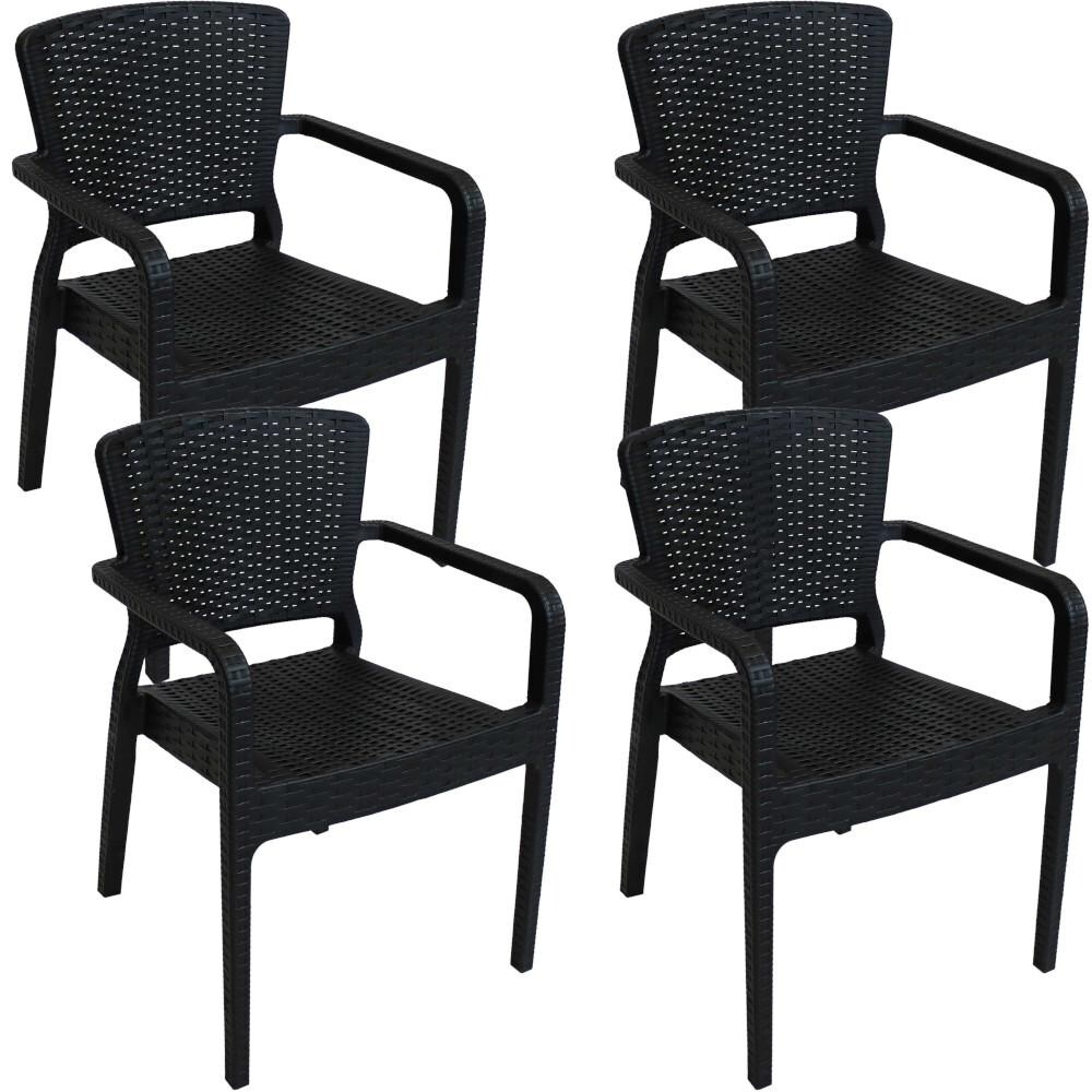 Sunnydaze Decor Segonia Plastic Stackable Arm Chair - Set of 4 - Black - TLA-767-4PK image