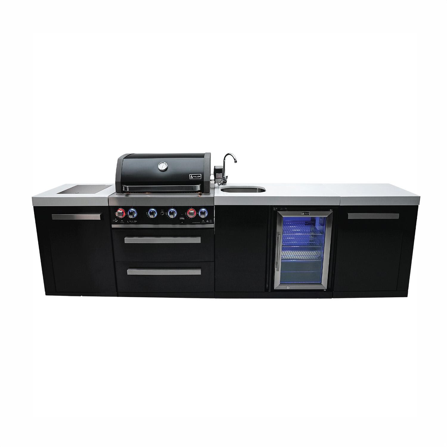 Mont Alpi MAi400-BSSBEV Black Series 10 Ft Propane Outdoor Kitchen Island w/ Side Burner & Beverage Center - Island - White Background thumbnail