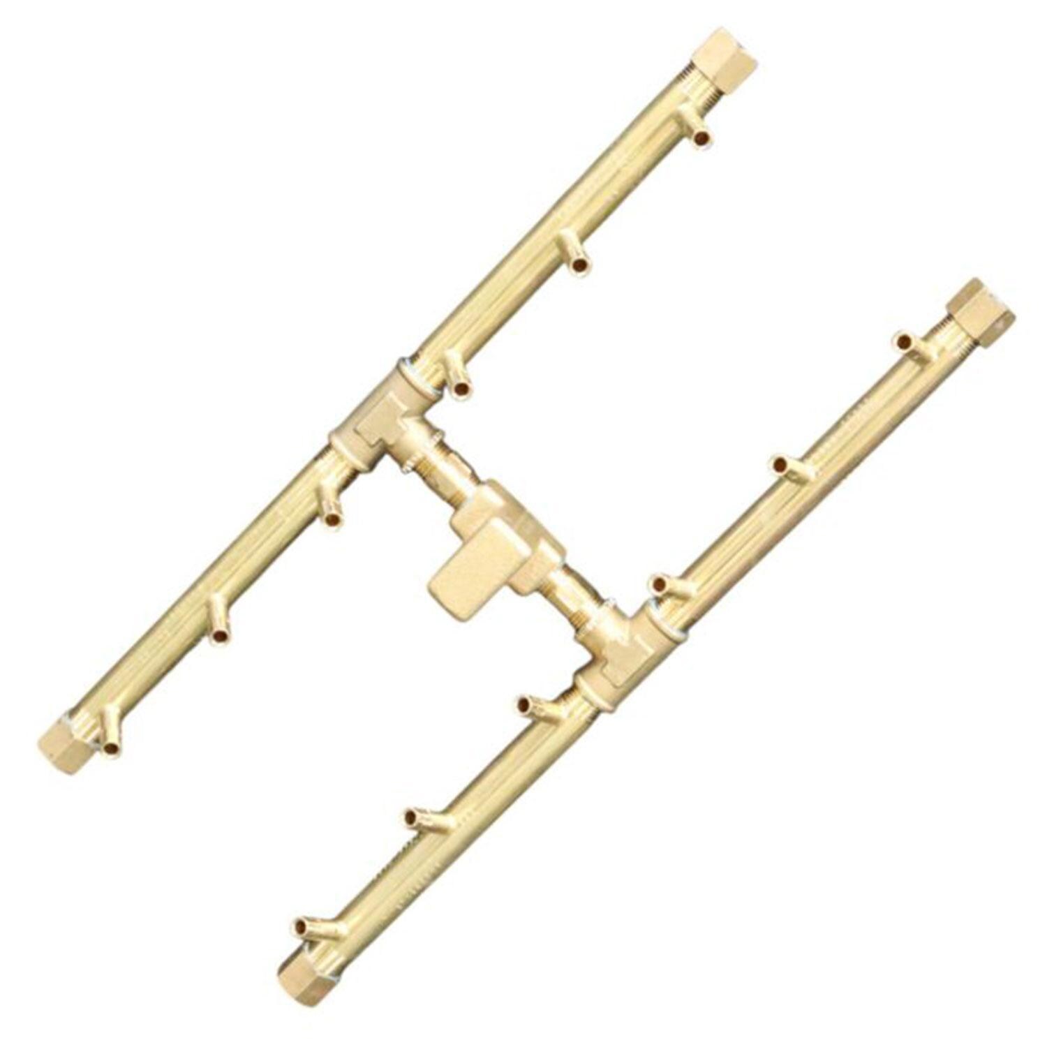 Warming Trends 18 X 6 3/4 H-Style Brass Natural Gas/Propane Burner & 28 X 15-in Plate - White Background thumbnail