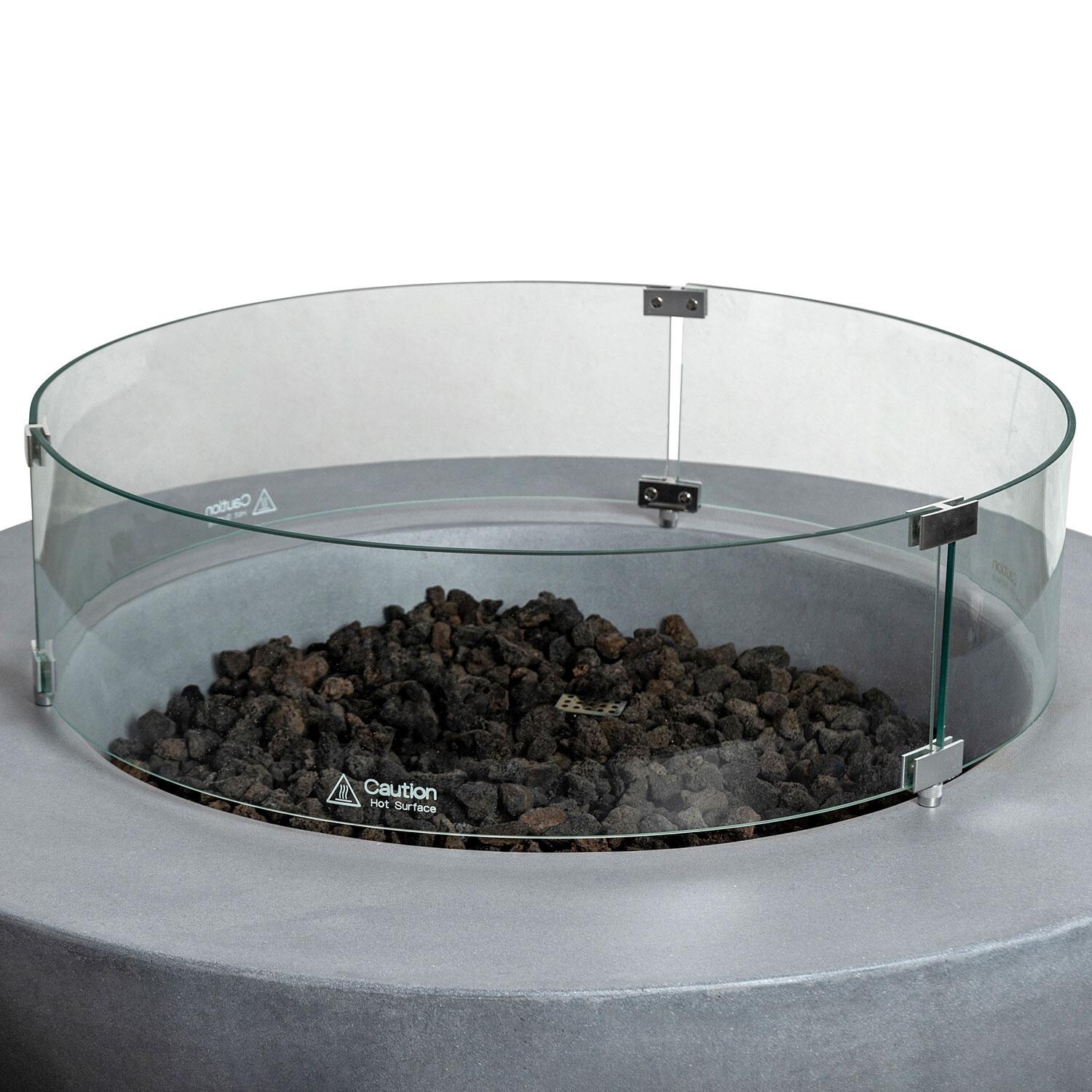 Glenwood 42-in Round Concrete Natural Gas Fire Pit w/ Push Button Ignition in Natural Gray by Lakeview Outdoor Designs - Glass Wind Guard - Off - Overhead View - White Background thumbnail